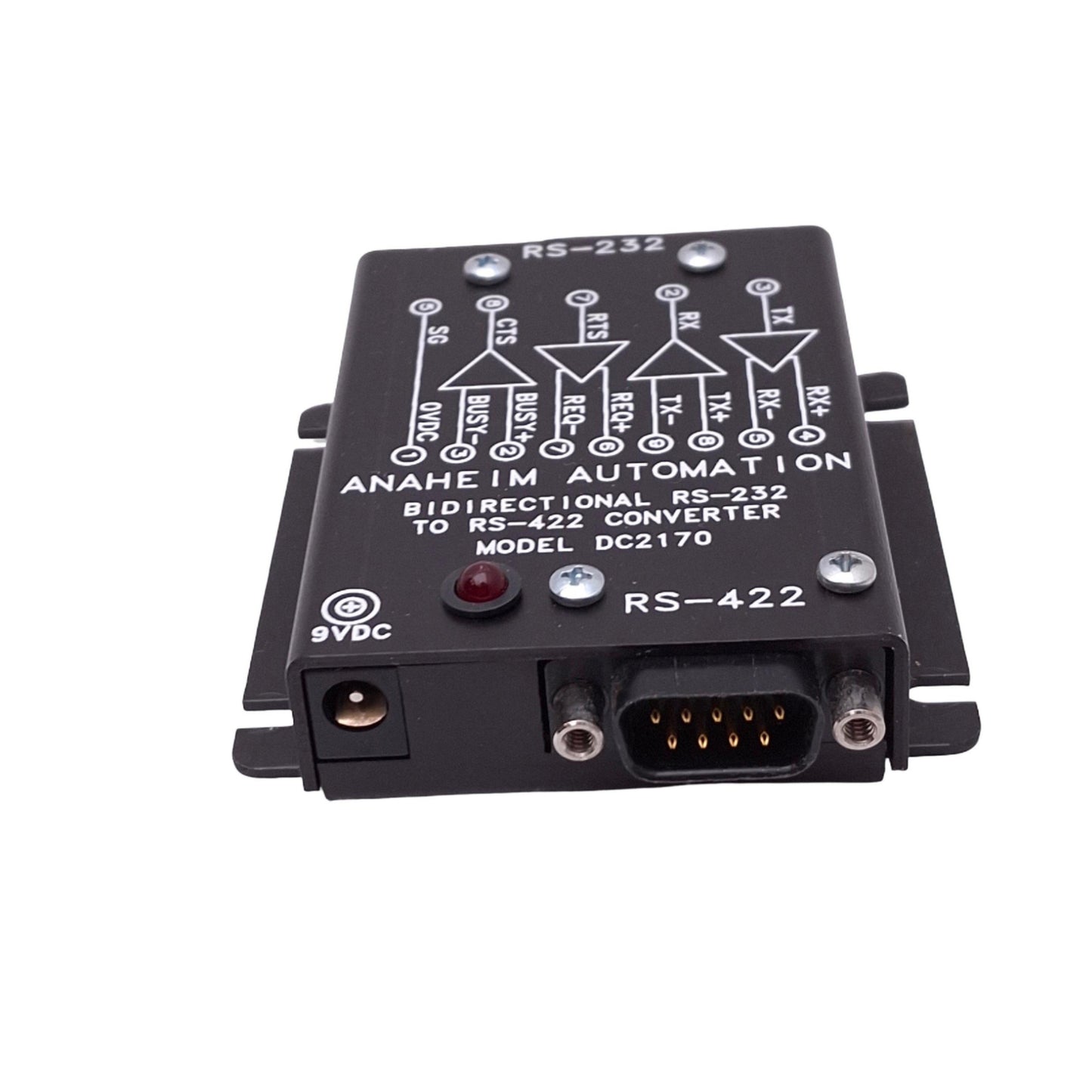 Used Anaheim Automation DC2170 Bidirectional RS-232 To RS-422 Converter, 9VDC, DB9M/F
