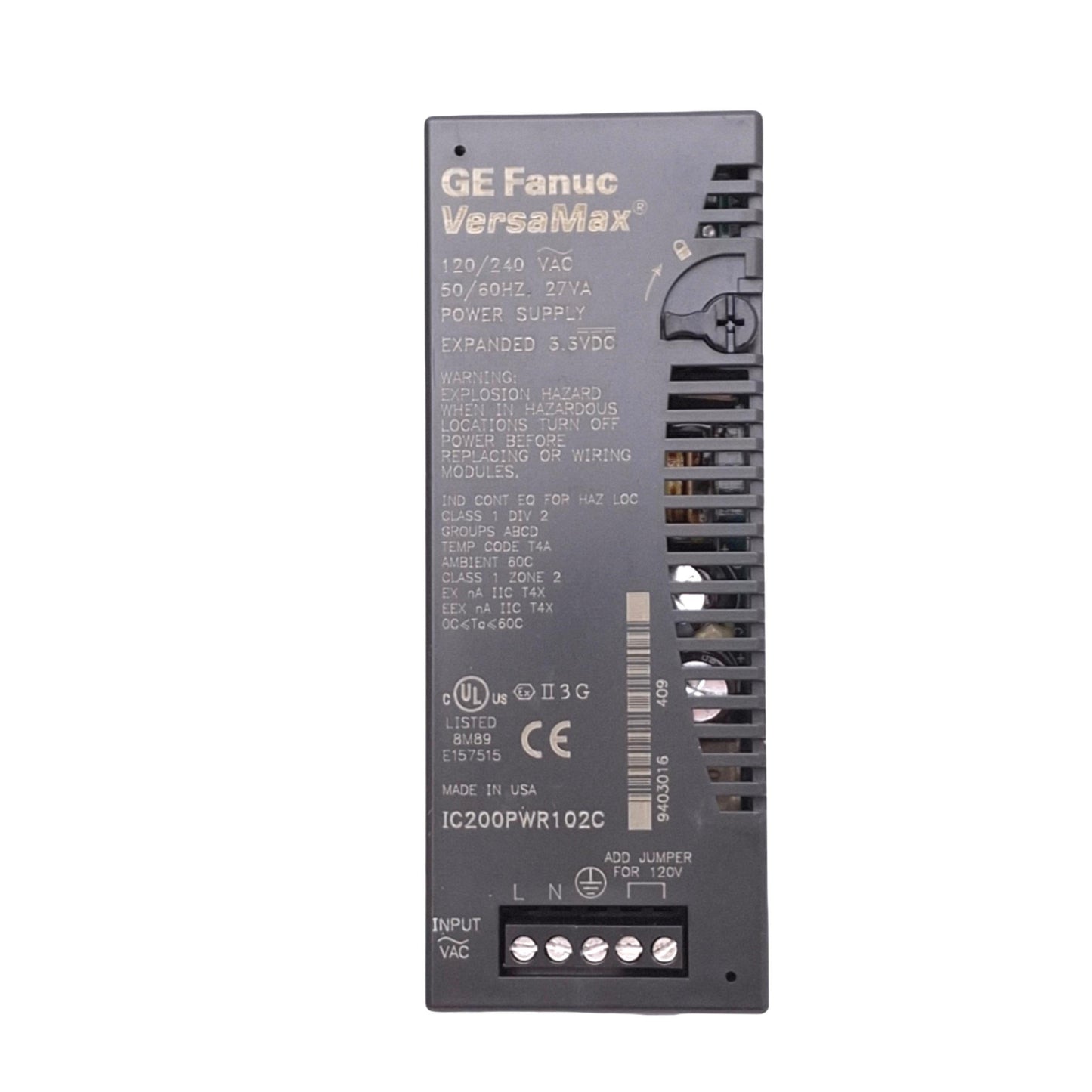Used GE Fanuc IC200PWR102C VersaMax Power Supply, 120/240VAC In, 3.3VDC/5VDC Out