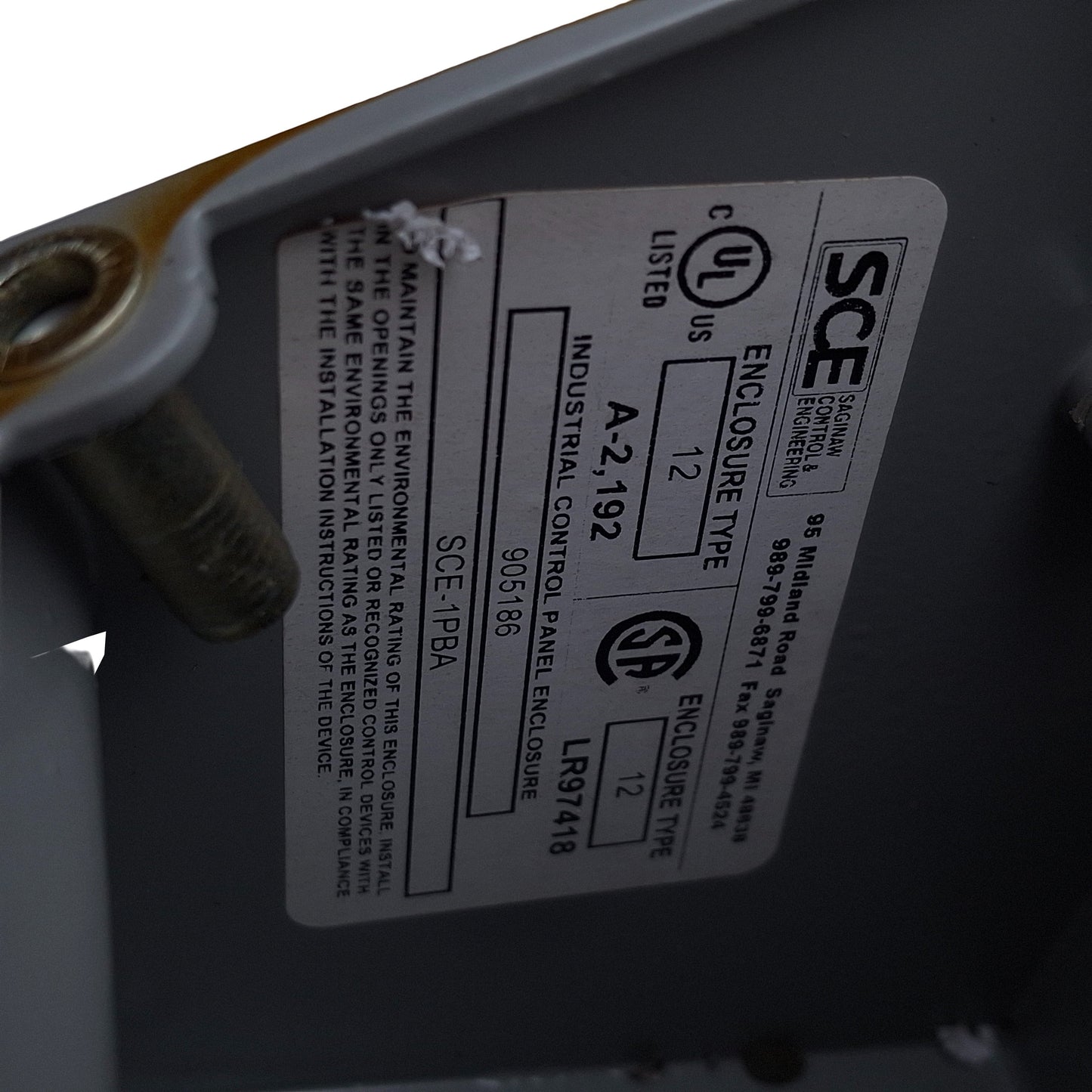 Used Saginaw SCE-1PBA Pushbutton Switch Enclosure, 1-Hole, 30mm PB, 4in x 4in x 5in