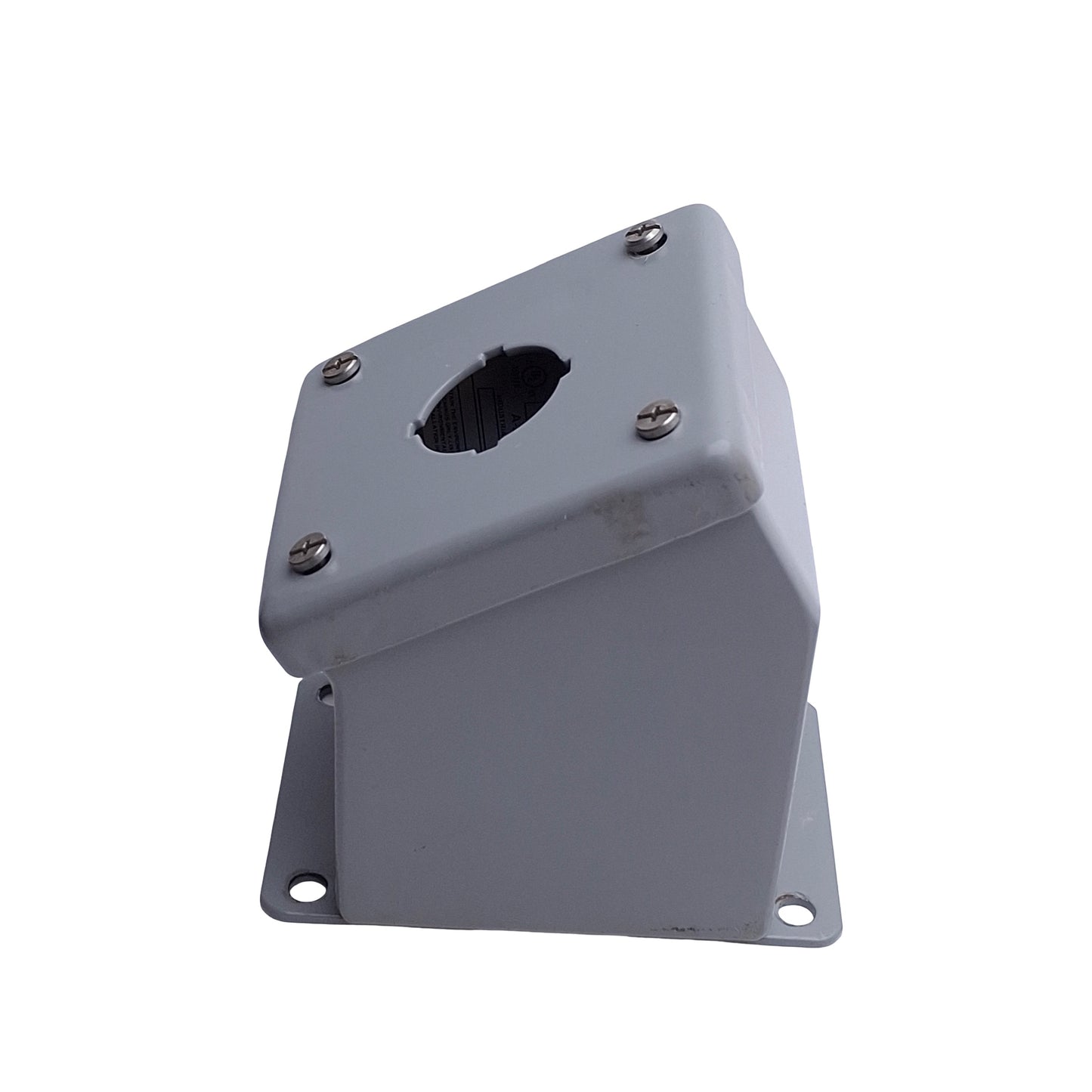 Used Saginaw SCE-1PBA Pushbutton Switch Enclosure, 1-Hole, 30mm PB, 4in x 4in x 5in