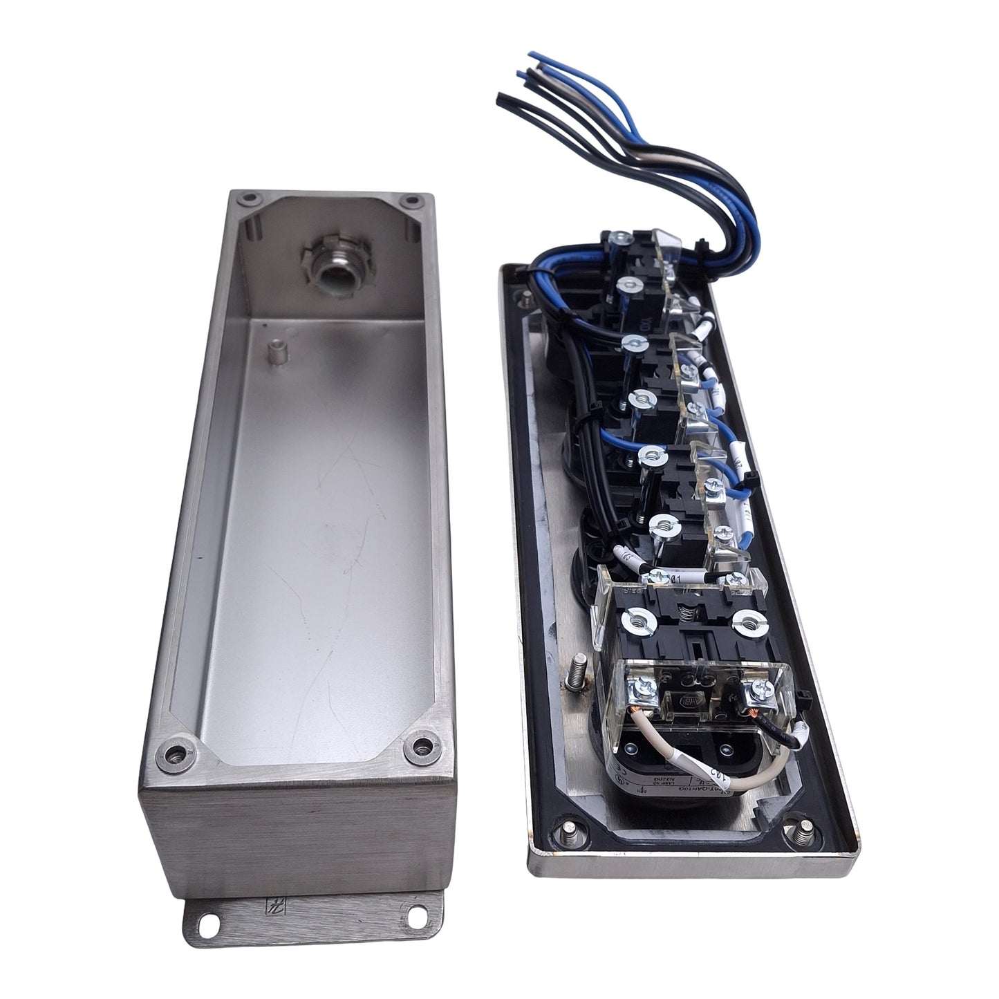 New – Open box Allen Bradley 800H/T Emergency Stop Control Station, 1NCLB / 1NO / 1NO / 1NO1NC