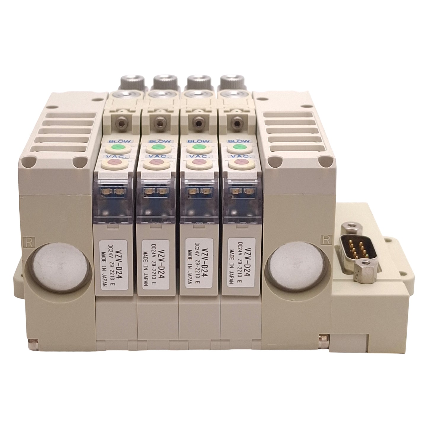 New – Open box Pisco VZH07-48S-D24-M04-D Vacuum Generator Manifold, 4-Station, 24VDC Coils