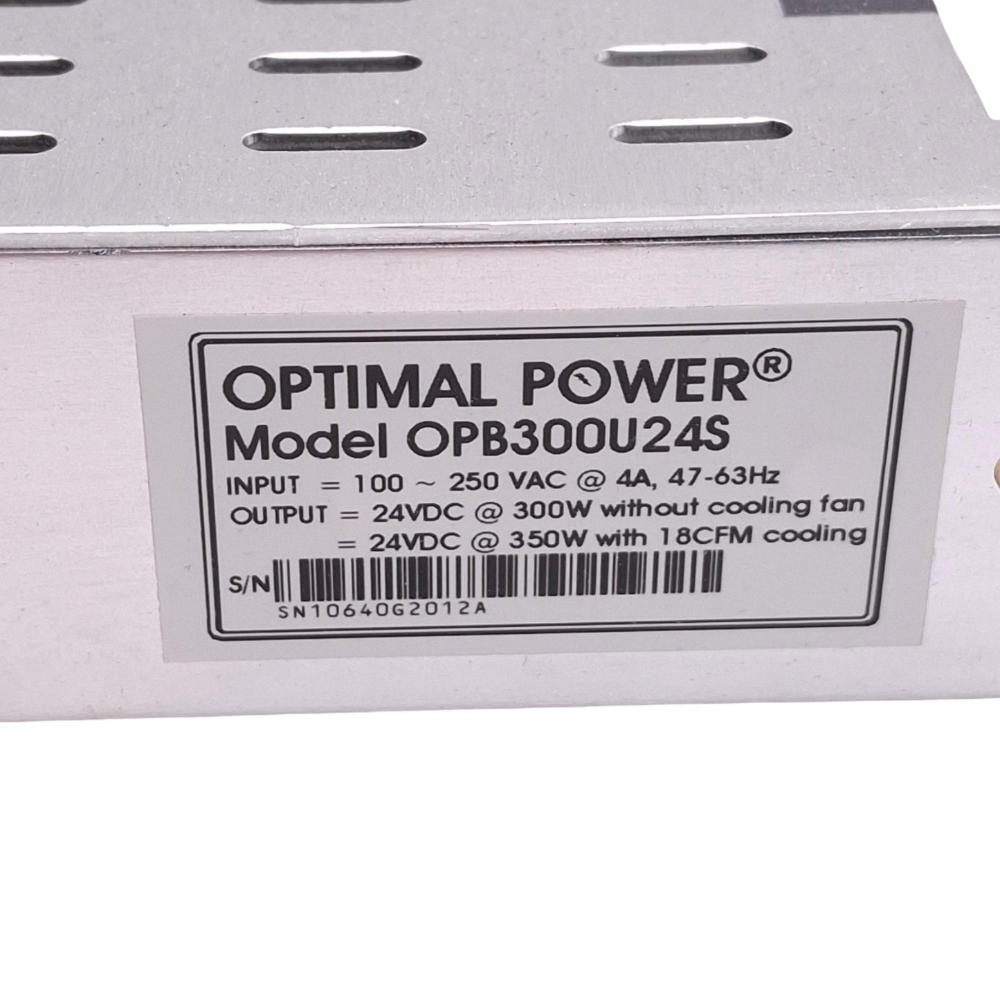Used Optimal Power OPB300U24S Power Supply, 100-250VAC In, 24VDC Out, 350W, 1U Rack