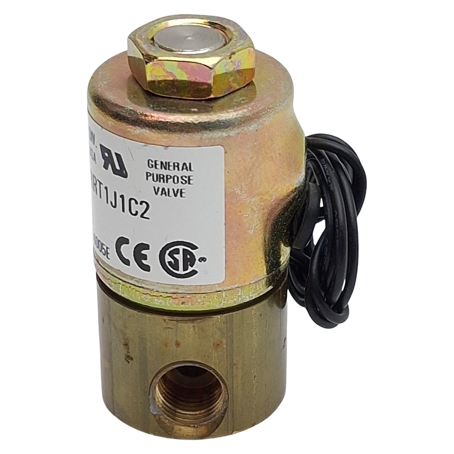 Used Parker 3121BBN1QN00RRT1J1C2 Solenoid Valve, 2-Way 1/8in NPT, 50psi, 24VDC Coil