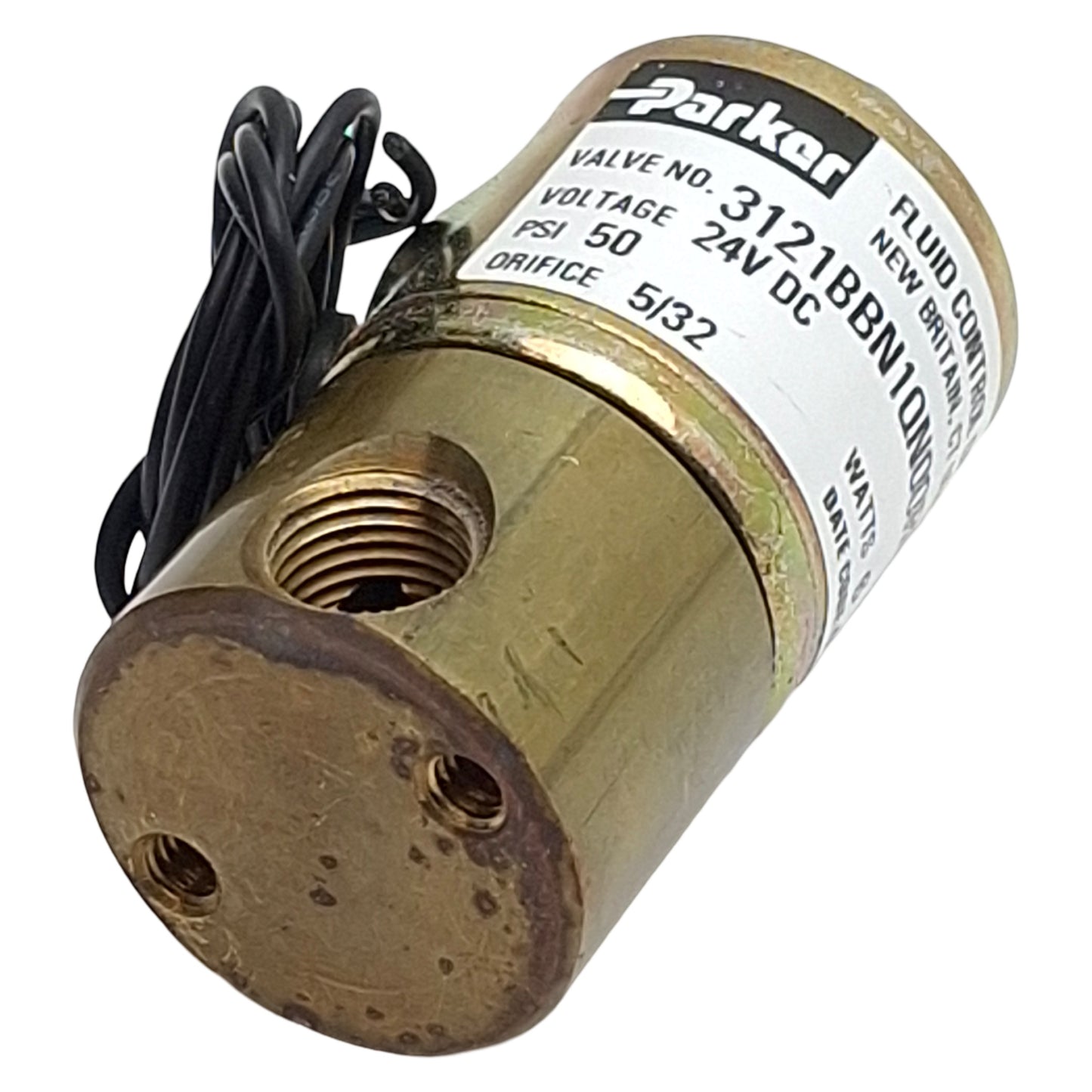 Used Parker 3121BBN1QN00RRT1J1C2 Solenoid Valve, 2-Way 1/8in NPT, 50psi, 24VDC Coil