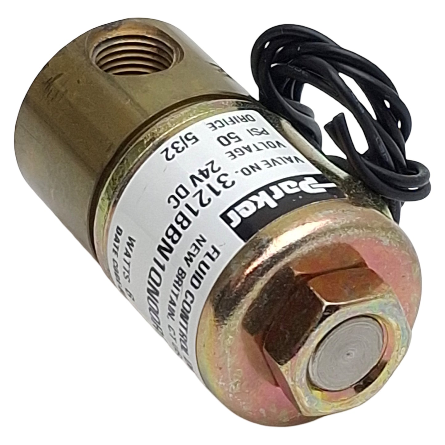 Used Parker 3121BBN1QN00RRT1J1C2 Solenoid Valve, 2-Way 1/8in NPT, 50psi, 24VDC Coil