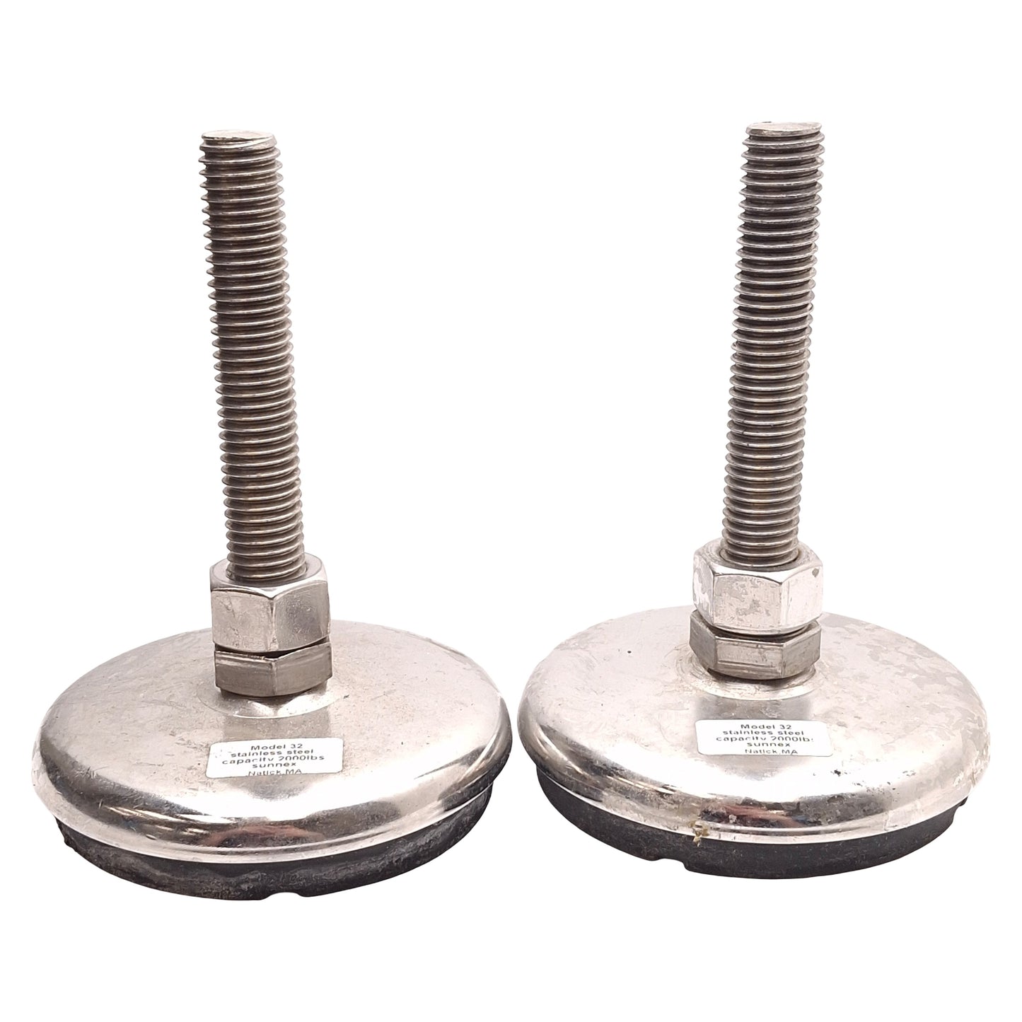 Used Lot of 2 Sunnex Model 32 Stainless Steel Leveling Feet, 5/8in-11 x 4in, 2000lbs