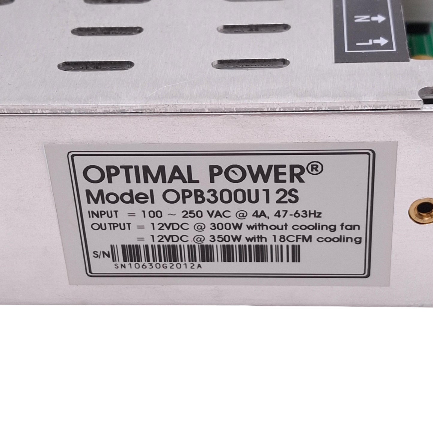 Used Optimal Power OPB300U12S Power Supply, 100-250VAC In, 12VDC Out, 350W, 1U Rack