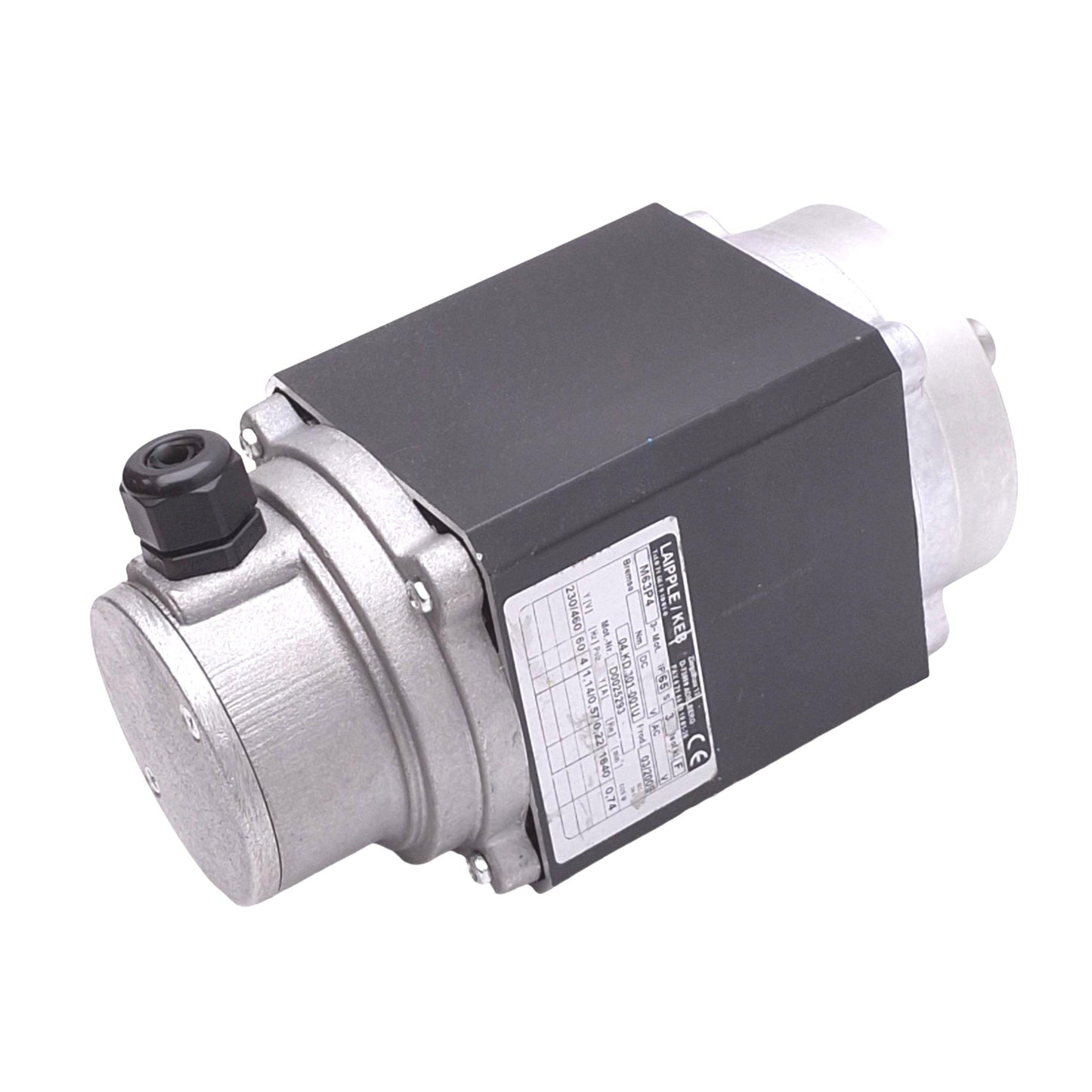 Used Laipple KEB M63P4 AC Motor, 3-Phase 4-Pole, 0.22kW 1640rpm Max, 230/460VAC