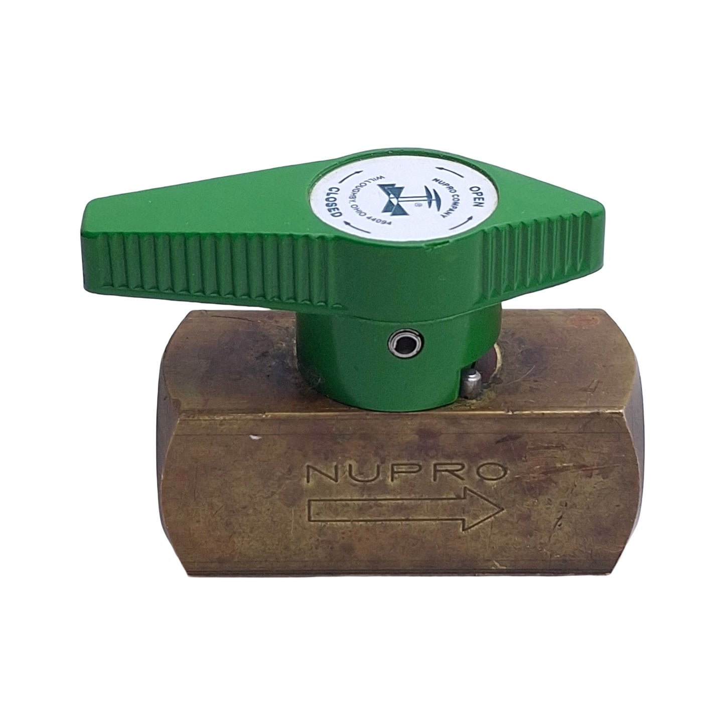 Used Nupro B-2P4T4 Straight Brass Ball Valve, 1/8" Female NPT, Quarter Turn