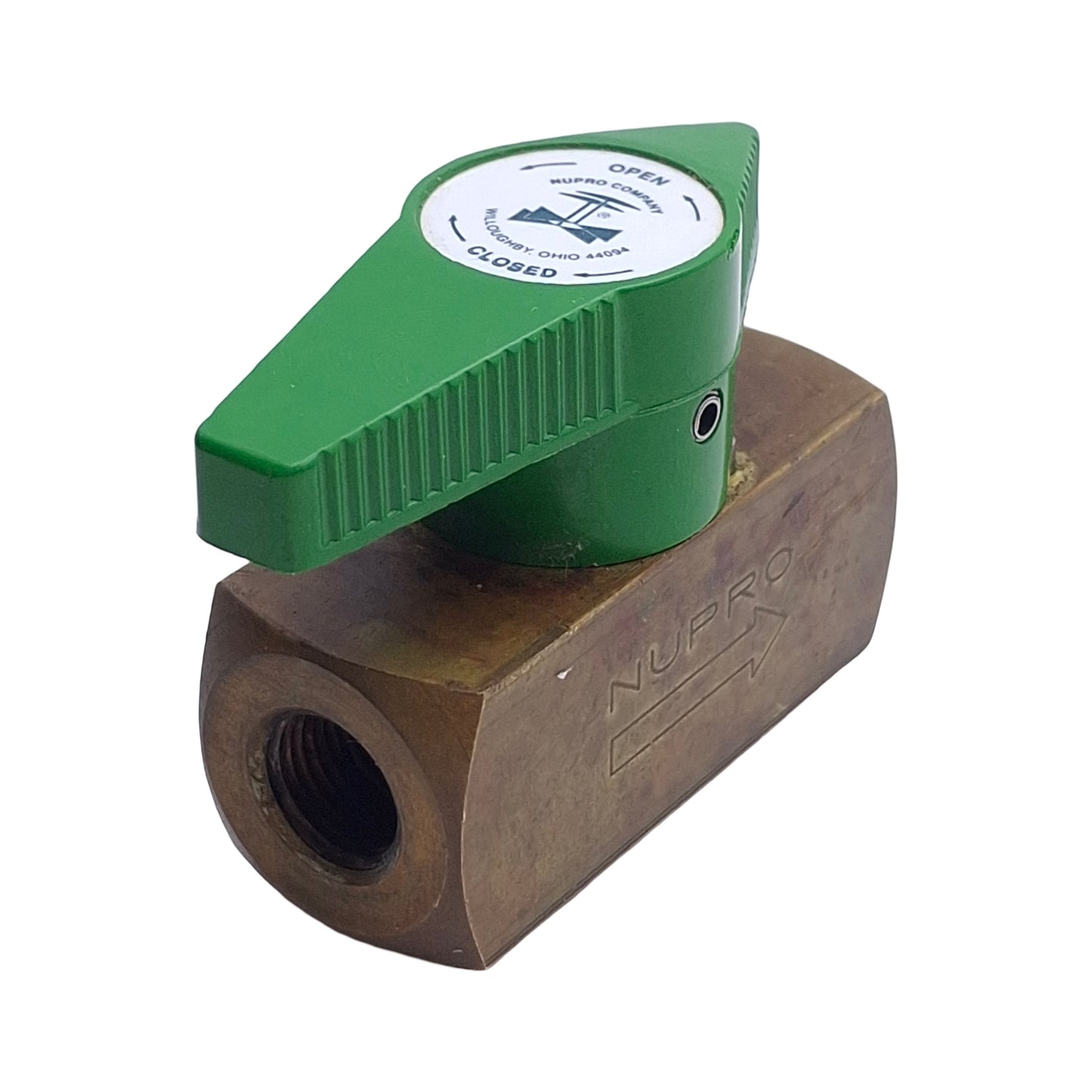 Used Nupro B-2P4T4 Straight Brass Ball Valve, 1/8" Female NPT, Quarter Turn