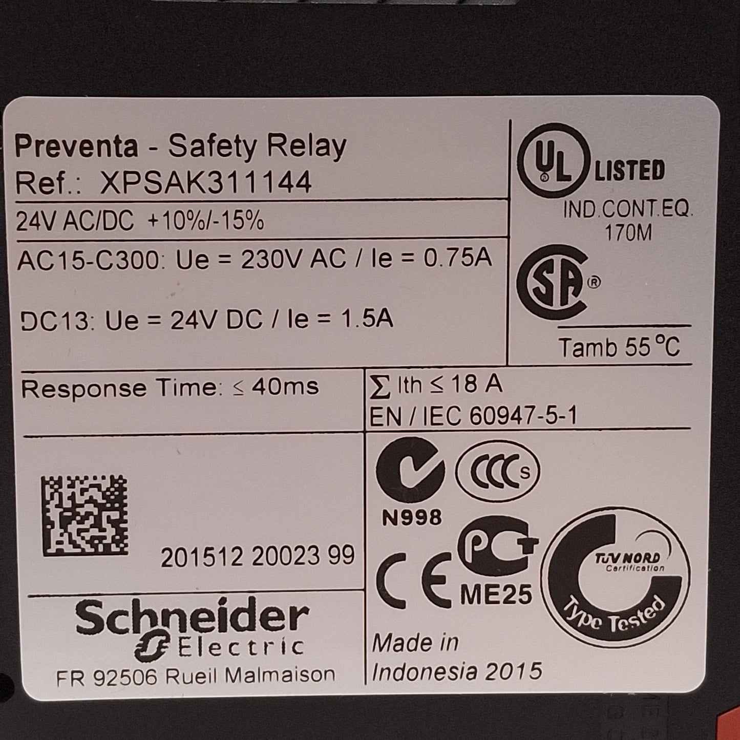 New – Open box Schneider XPSAK311144 PREVENTA XPS-AK E-Stop Safety Relay Module, 24VAC/DC