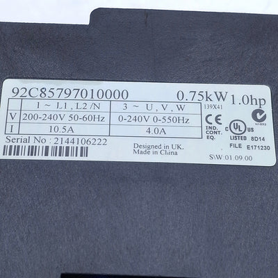 Used Camco Ferguson 92C85797010000 IM-pAC Variable Speed Drive, 0.75kW 1HP 200-240VAC