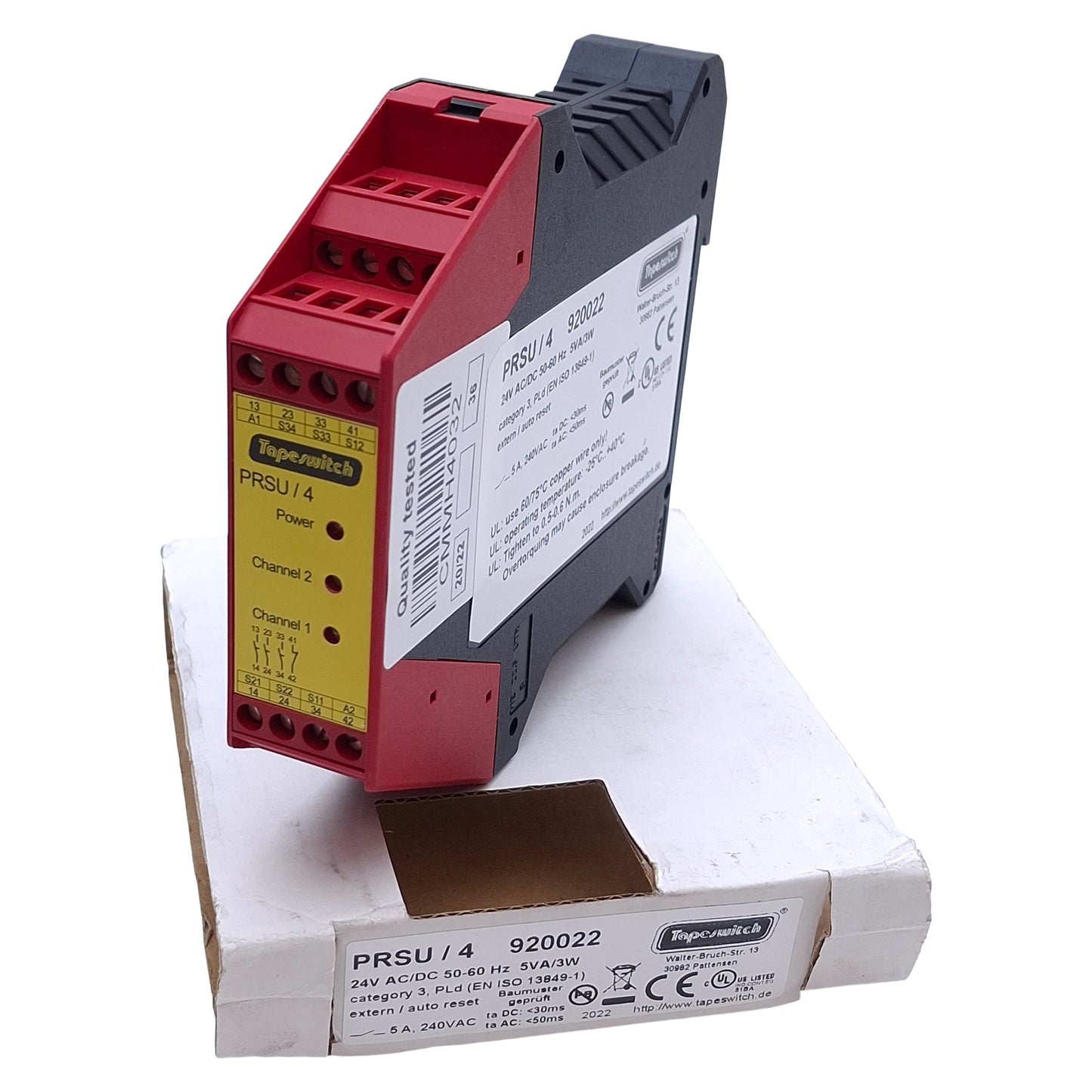 New Tapeswitch PRSU/4 Safety Controller Module 3NO Safety+1NC Aux, 240VAC 24VDC Coil