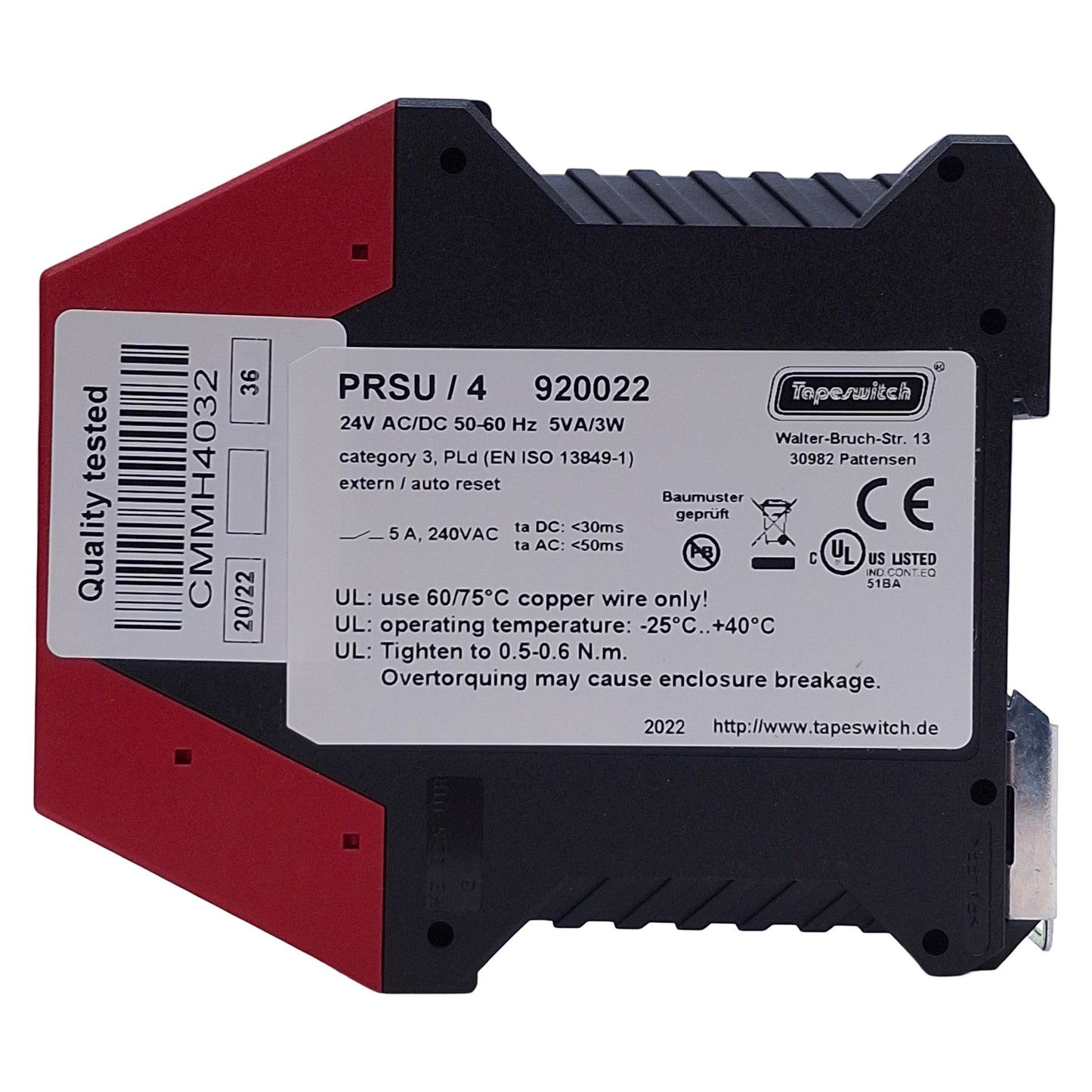 New Tapeswitch PRSU/4 Safety Controller Module 3NO Safety+1NC Aux, 240VAC 24VDC Coil