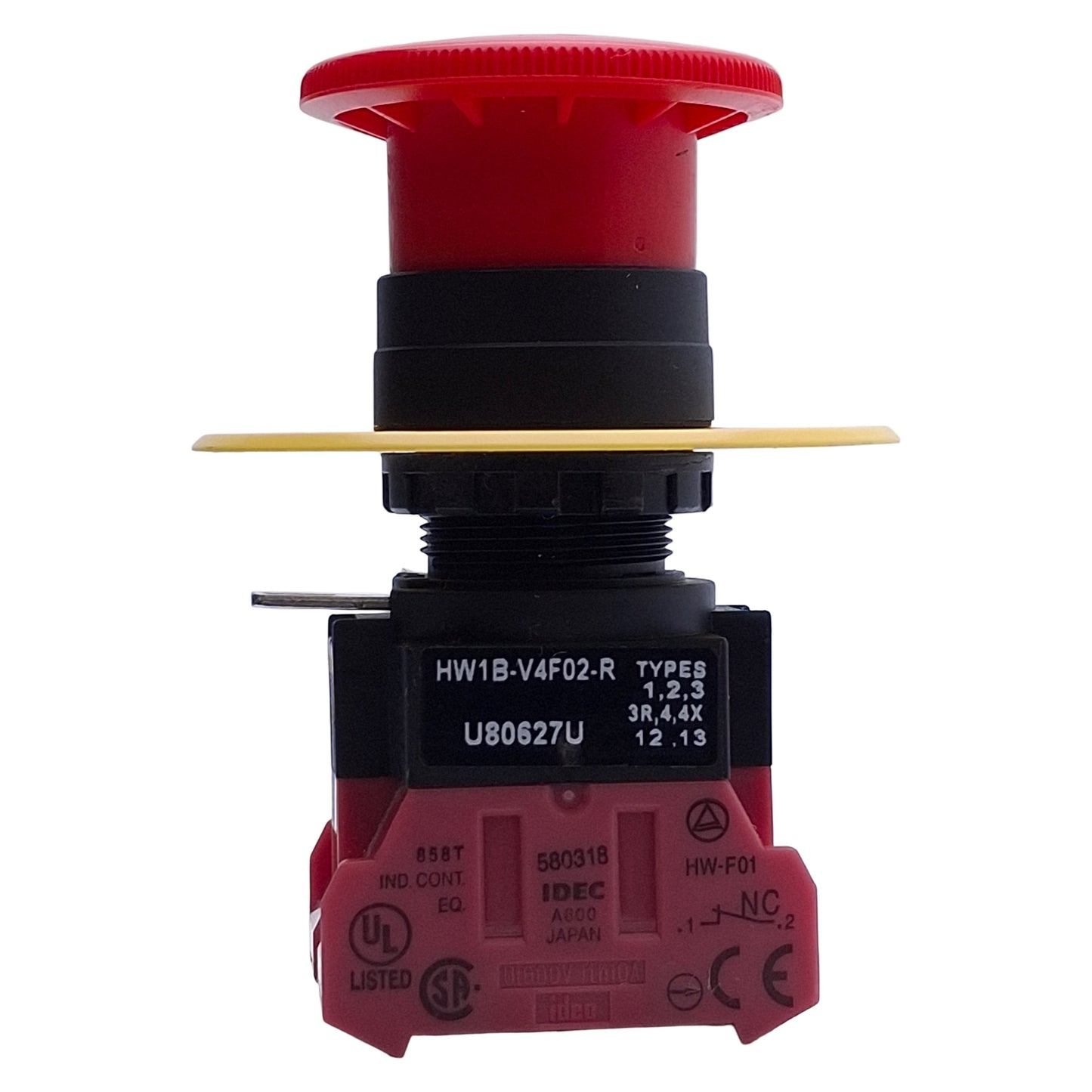 Used Idec HW1B-V4F02-R E-Stop Pushbutton, Pushlock Turn Reset, 2NC, ø40mm, 10A 600V