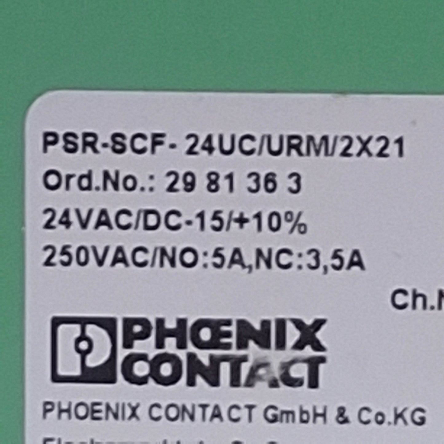 Used Phoenix Contact PSR-SCF-24UC/URM/2X21 Extension Module 2PDT, 15-250VAC/DC Coil