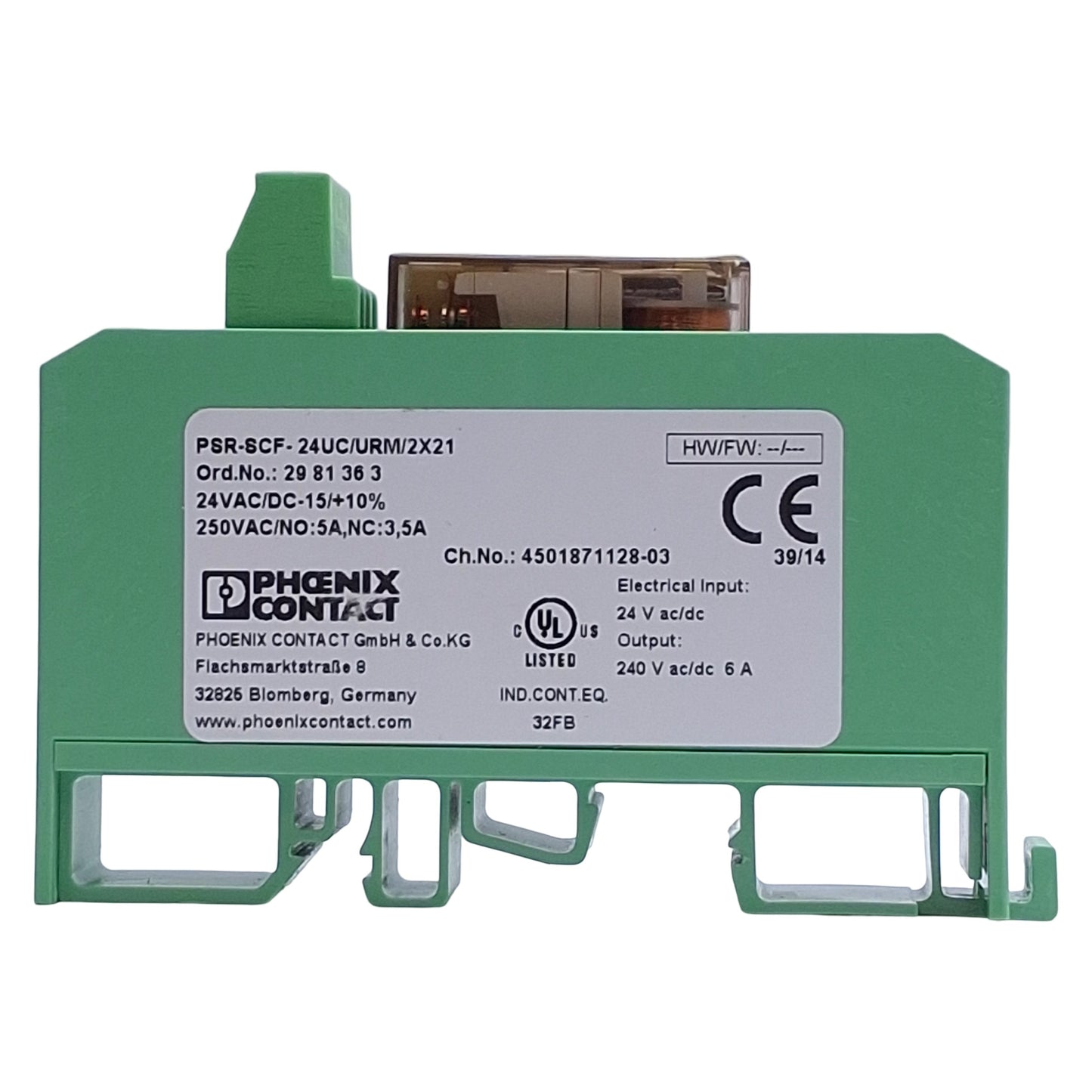 Used Phoenix Contact PSR-SCF-24UC/URM/2X21 Extension Module 2PDT, 15-250VAC/DC Coil