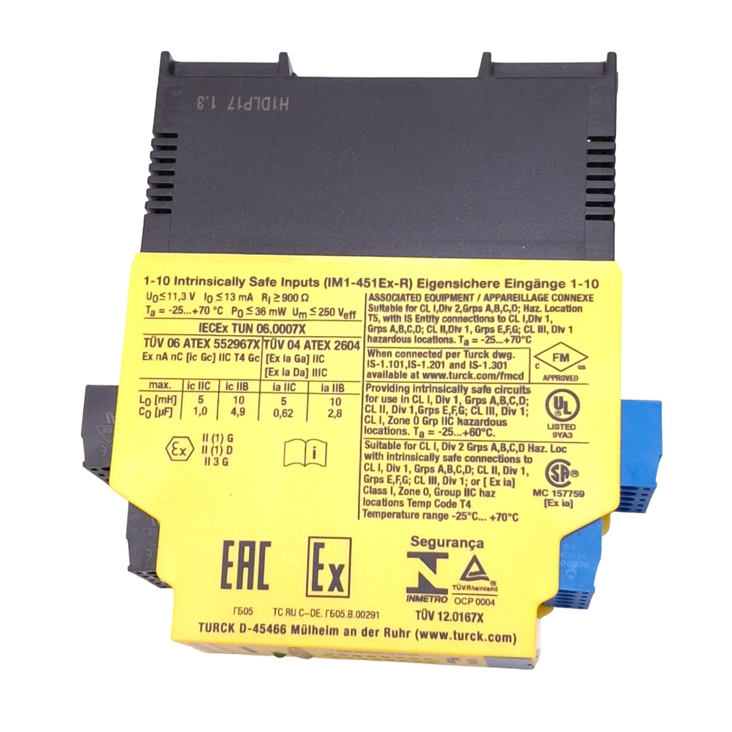 Used Turck IM1-451Ex-R Isolating Switching Amplifier for NAMUR Sensors, 4-Channel