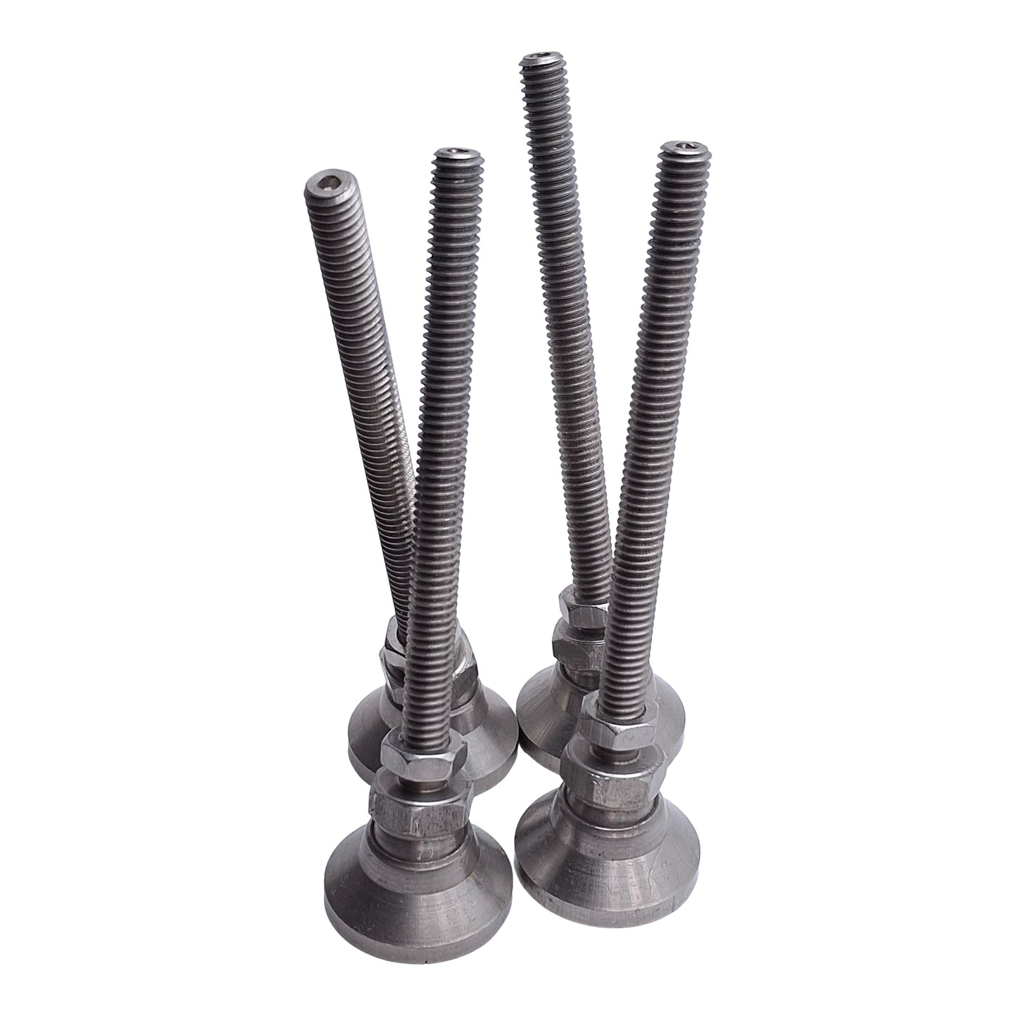Used Lot of 4 Stainless Steel Machine Leveling Feet, ø1-1/4in x 5in H, 5/16-18 Thread