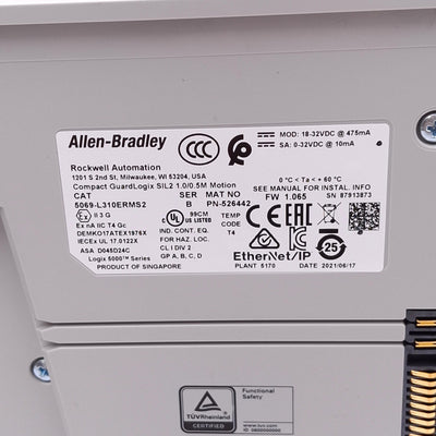 Used Allen Bradley 5069-L310ERMS2 Compact GuardLogix 5380 Safety Controller, 4-Axis