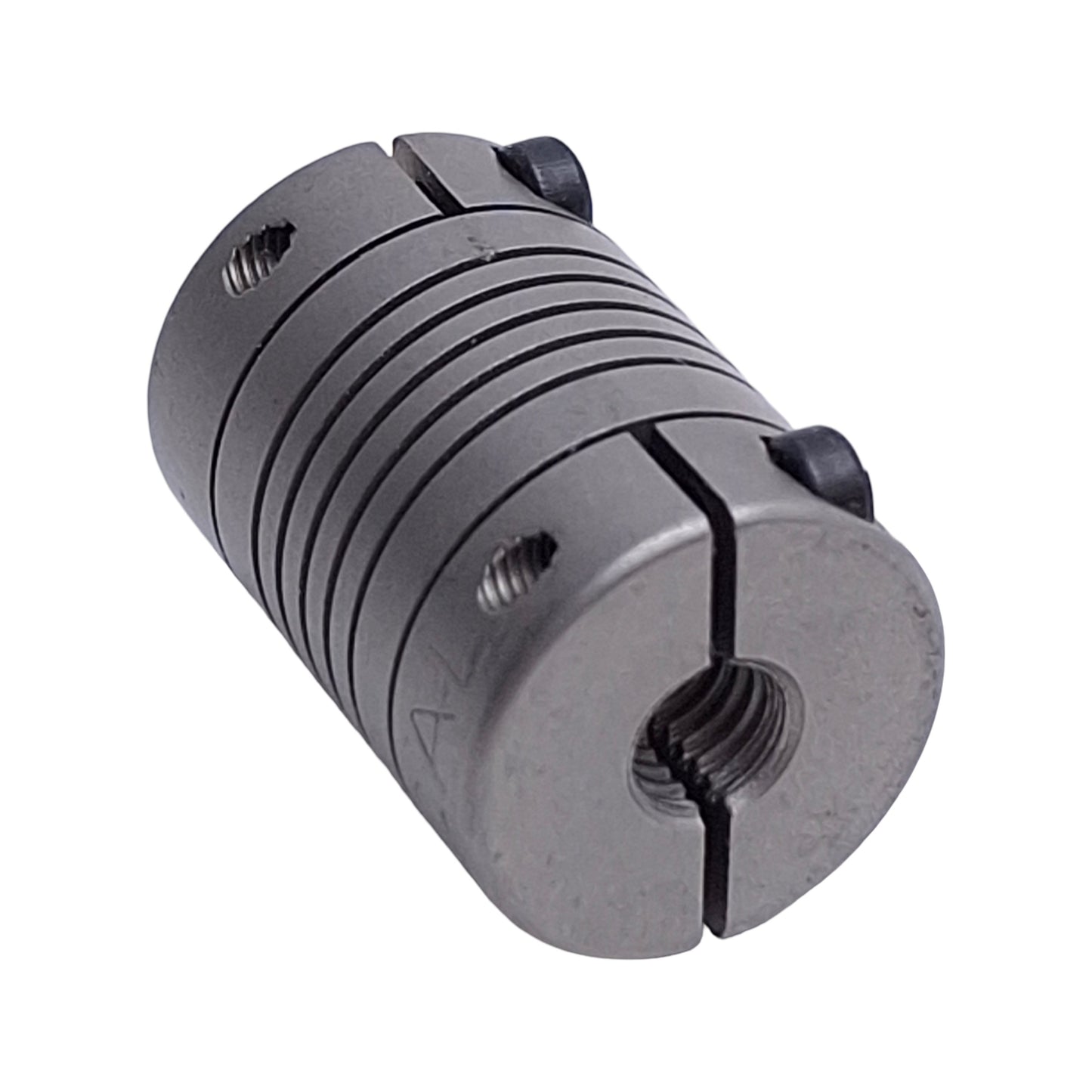 Used Helical 8781-1/4-5mm Flexible Steel Coupling M5 Thread to 1/4in Bore, 5/8in OD