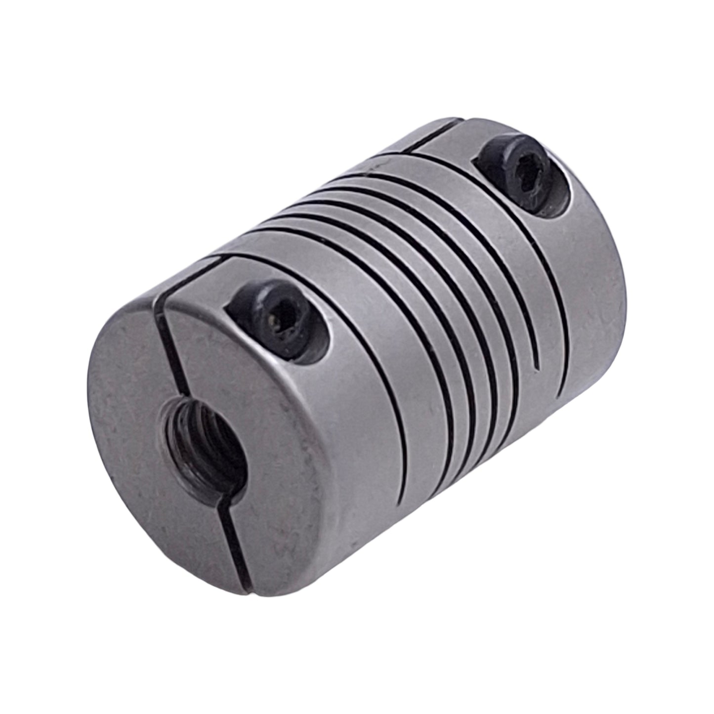 Used Helical 8781-1/4-5mm Flexible Steel Coupling M5 Thread to 1/4in Bore, 5/8in OD