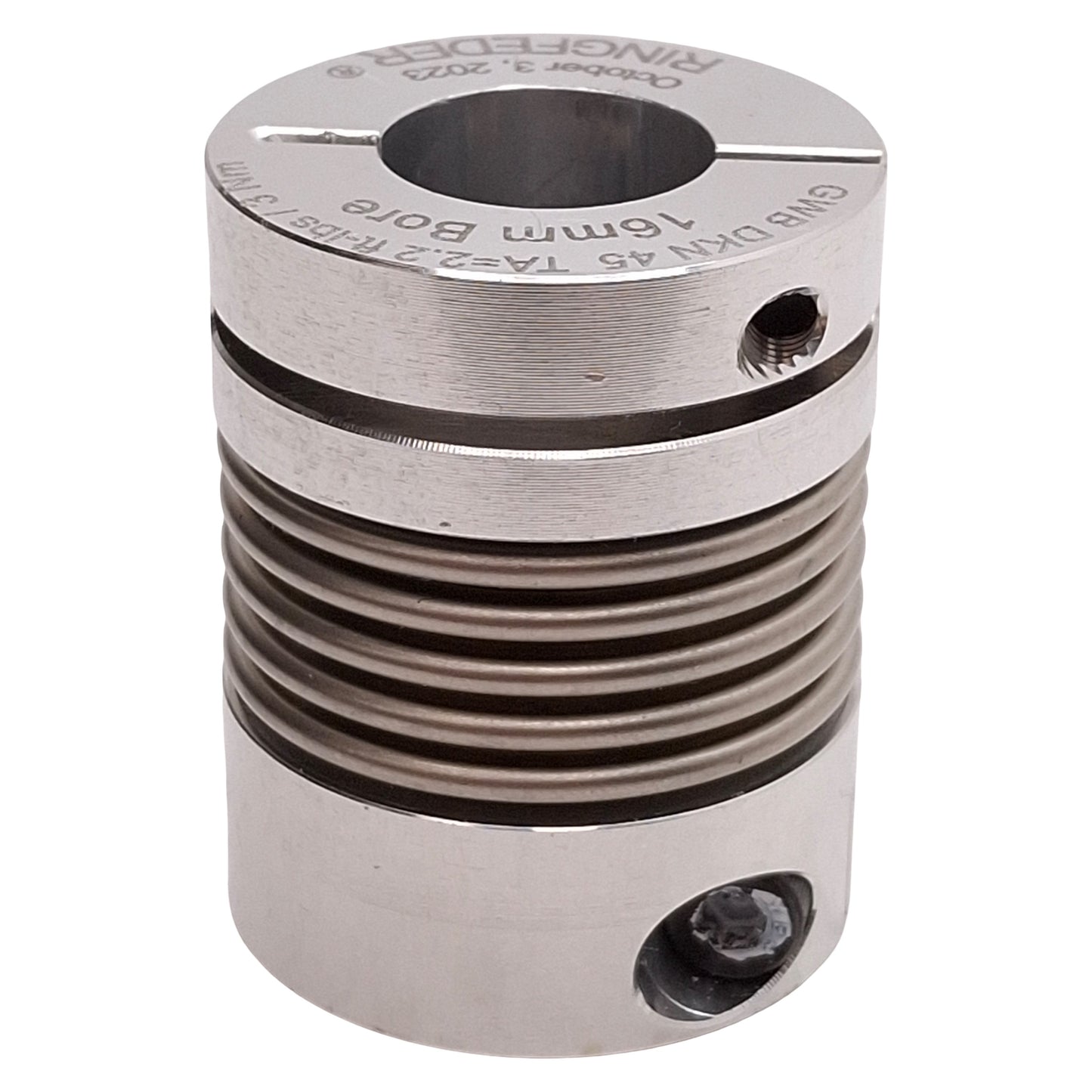 Used Gerwah GWB DKN 45 RINGFEDER Metal Bellows Coupling, ø8mm & ø16mm Bores, ø33mm OD