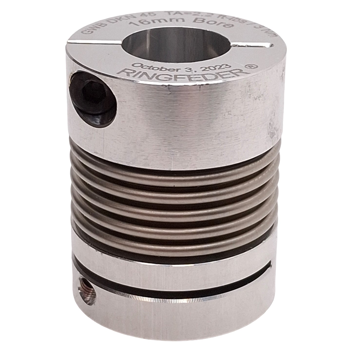 Used Gerwah GWB DKN 45 RINGFEDER Metal Bellows Coupling, ø8mm & ø16mm Bores, ø33mm OD