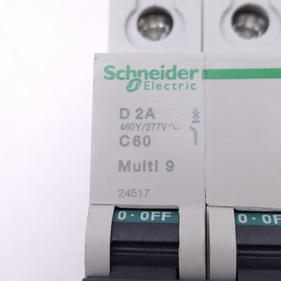 New Schneider Electric 24517 Multi 9 Circuit Breaker, 2-Pole 2A, 480Y/277VAC Max