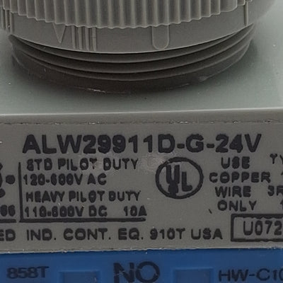 New Idec ALW29911D-G-24V Illuminated Pushbutton, Green, 1NO/1NC, 24VAC/DC, ø22mm