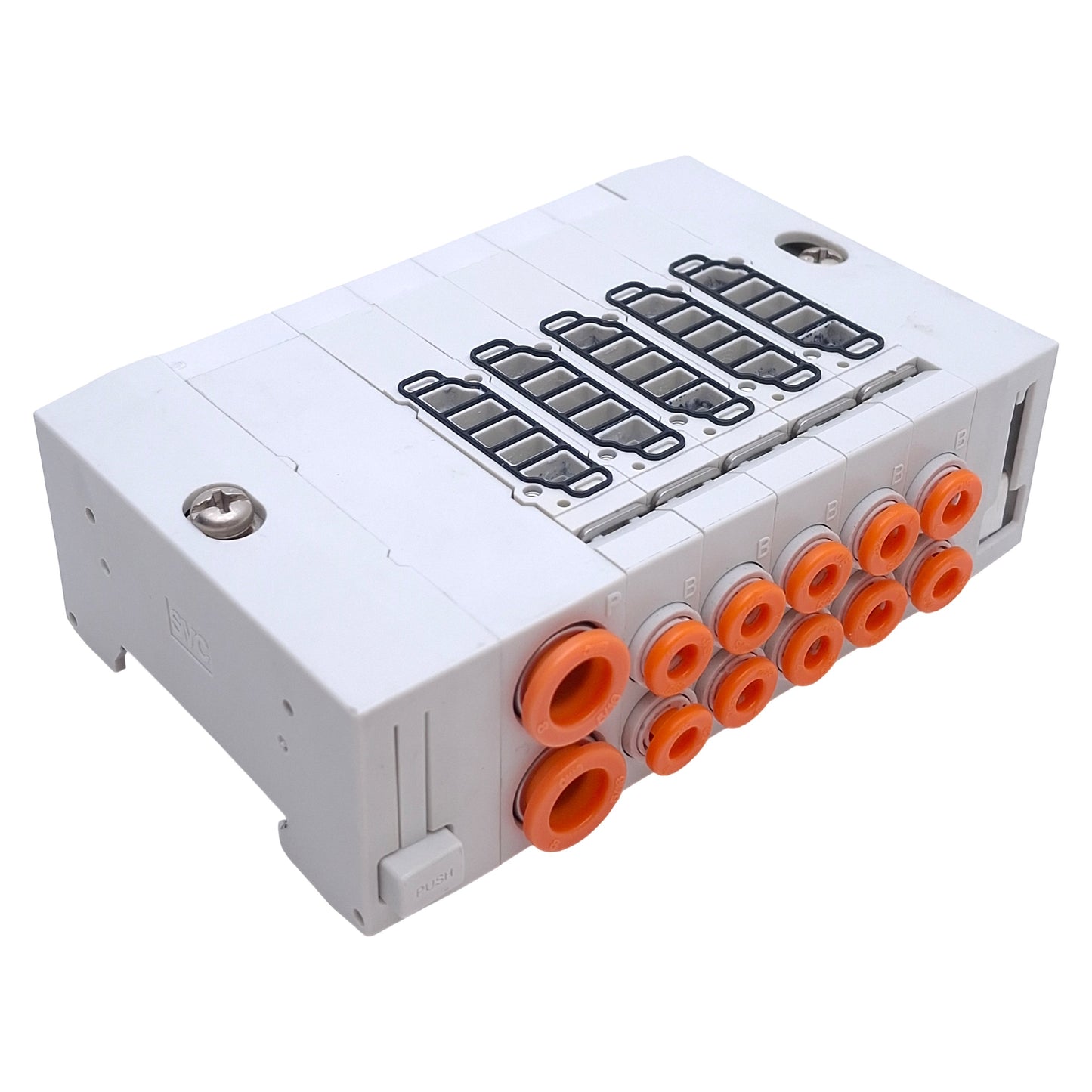 Used SMC SS5Y3-45-05U-C4 Manifold Base 5-Station, ø4mm One-Touch Ports, DIN Rail