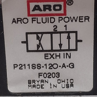 Used ARO P211SS-12O-A-G Solenoid Valve, 4/2-Way, 1/8in NPT, Vac-125psi, 120VAC Coil