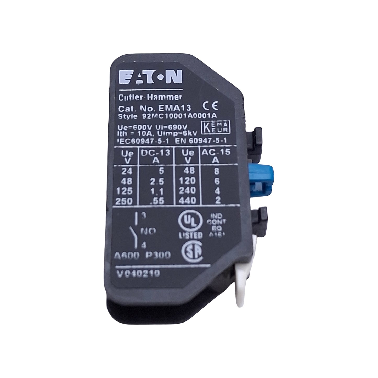 New Eaton Cutler Hammer EMA13 Auxiliary Contact Block 600V 10A 6kV NO Normally Open