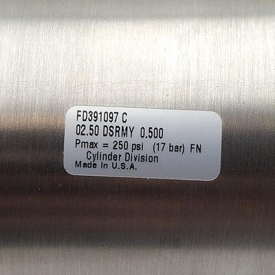 Used Parker 02.50DSRMY0.500 Pneumatic Cylinder, ø2-1/2" Bore, 0.5" Stroke, 1/4" NPT