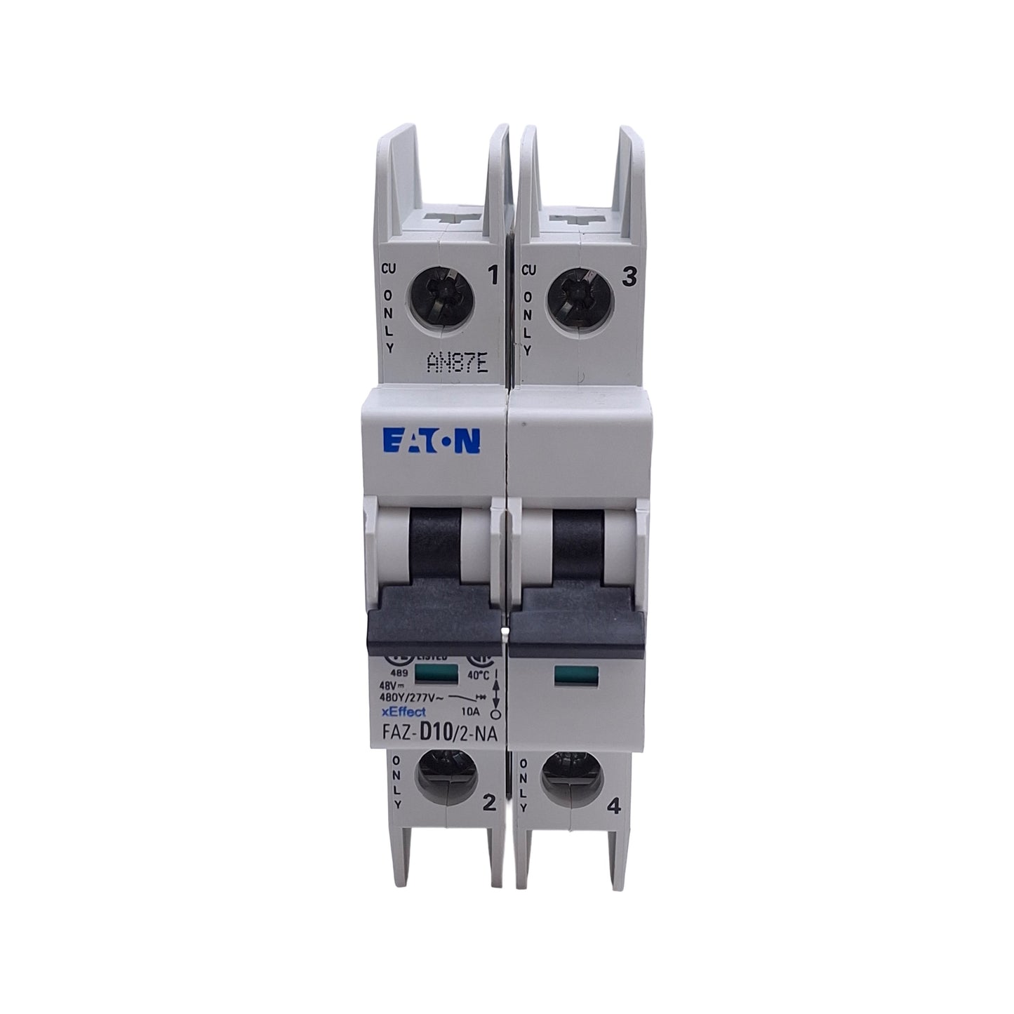 Used Eaton FAZ-D10/2-NA Miniature Circuit Breaker, 10Amps, 480Y/277VAC, 48VDC, 2-Pole