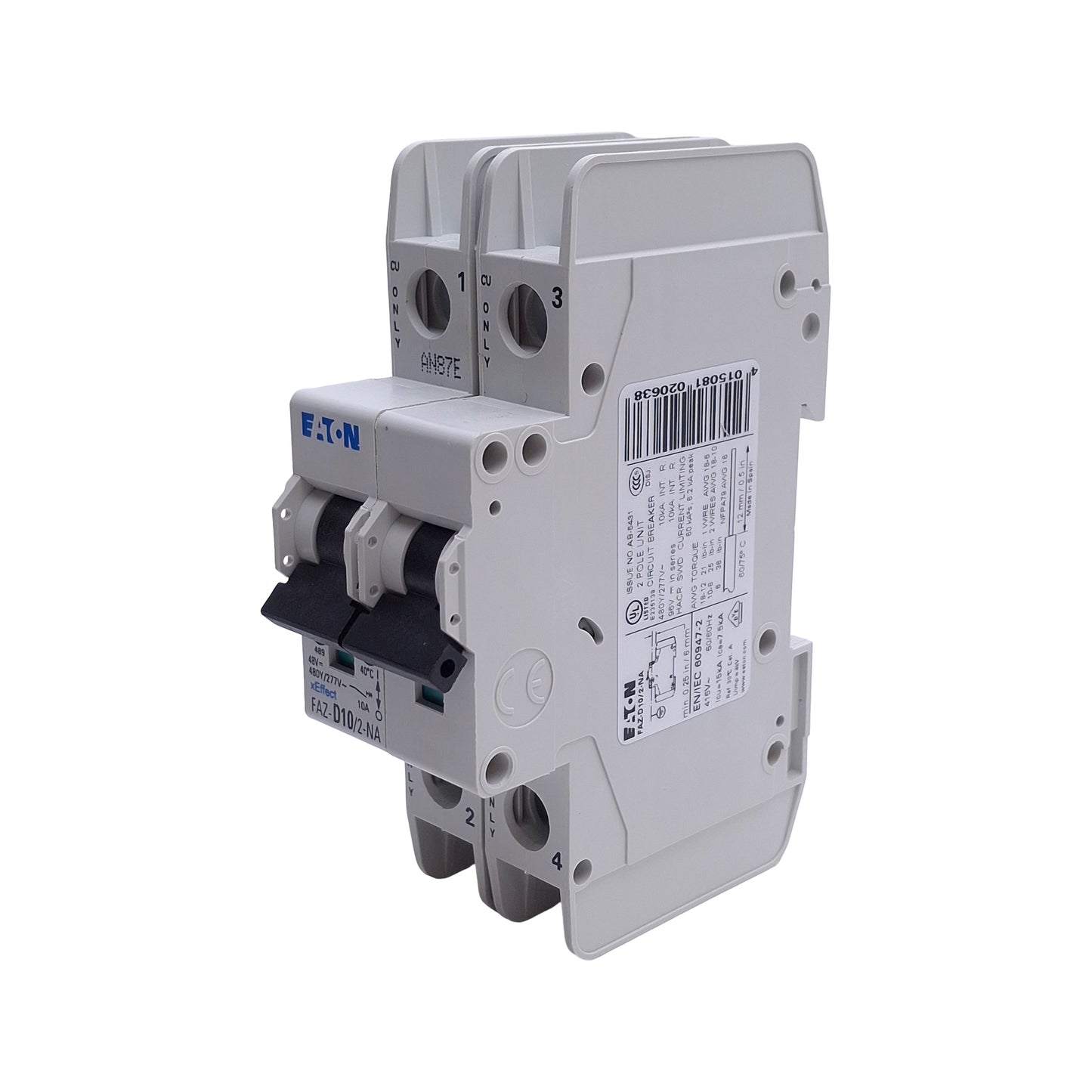 Used Eaton FAZ-D10/2-NA Miniature Circuit Breaker, 10Amps, 480Y/277VAC, 48VDC, 2-Pole