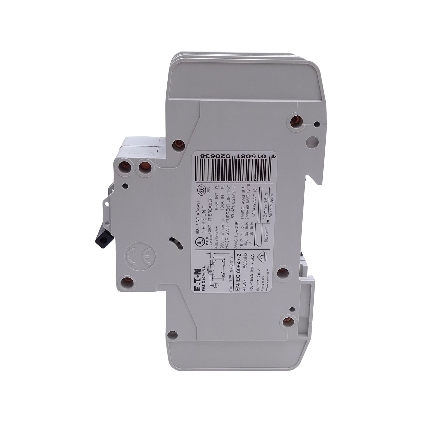 Used Eaton FAZ-D10/2-NA Miniature Circuit Breaker, 10Amps, 480Y/277VAC, 48VDC, 2-Pole
