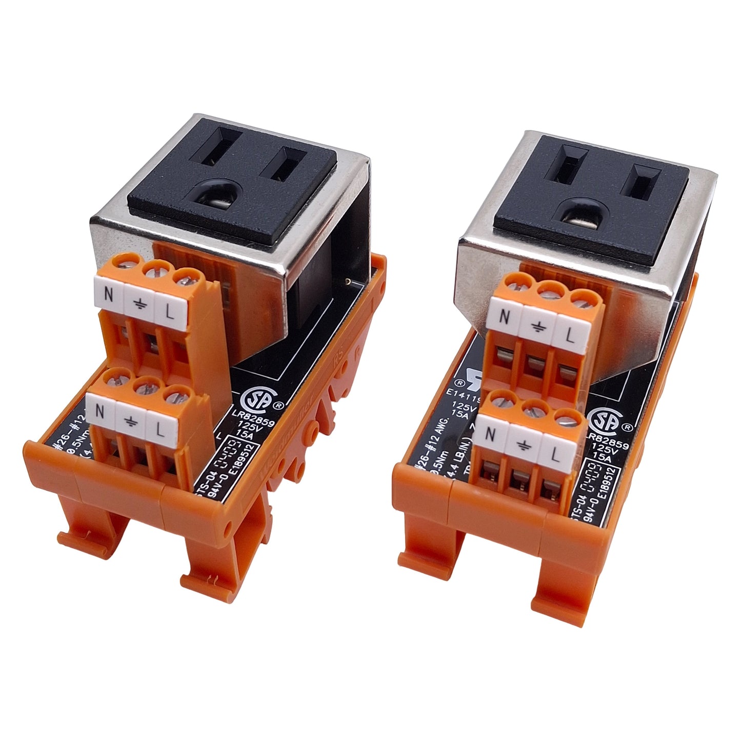 Used Lot of 2 Weidmuller 9915480000 DIN Rail Receptacle NEMA 5-15R, 120VAC, 5A Max