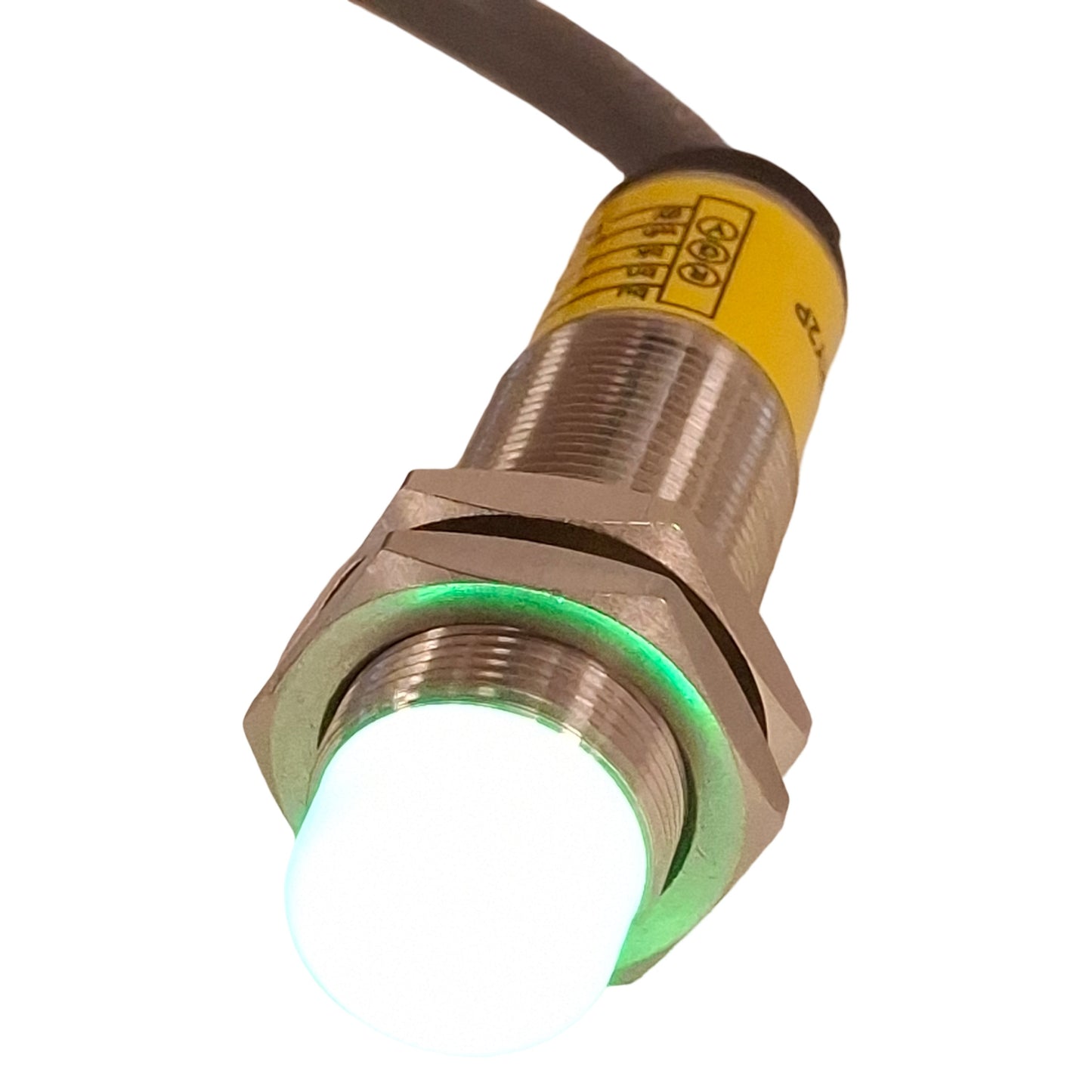 Used Banner M18GRY2P LED Indicator M18 Barrel, PNP Input, 10-30VDC, 3ft Cable