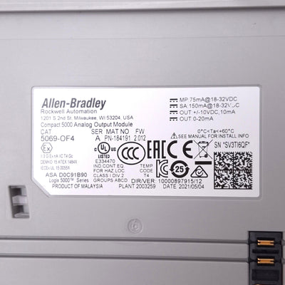 Used Allen Bradley 5069-OF4 Compact 5000 Analog Output Module, 4-Channel 0-10V 0-20mA