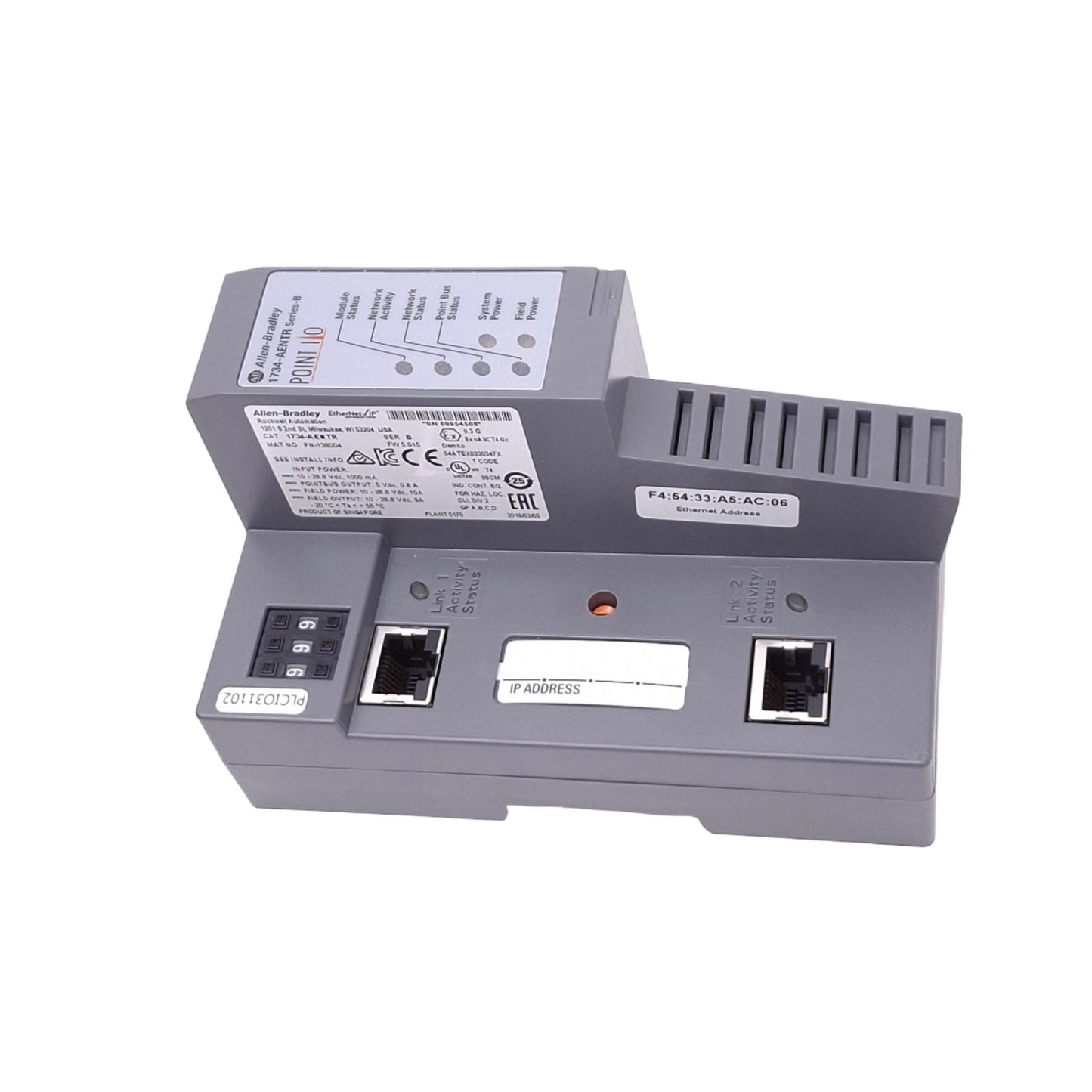 Used Allen Bradley 1734-AENTR POINT I/O Network Adapter, 2-Port EtherNet/IP, 24VDC