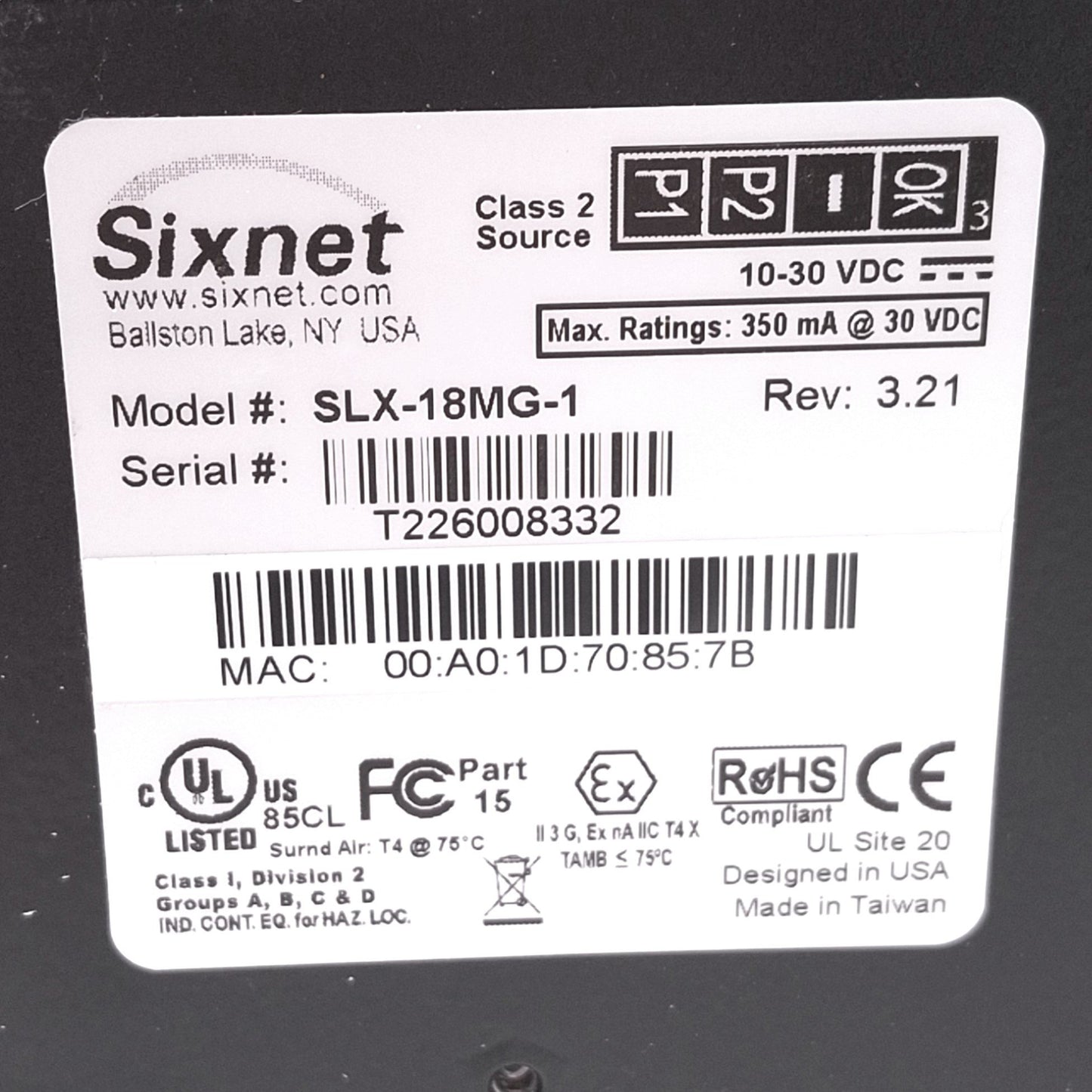 Used Red Lion SLX-18MG-1 Sixnet Managed Ethernet Switch 18-Port, Gigabit, 10-30VDC