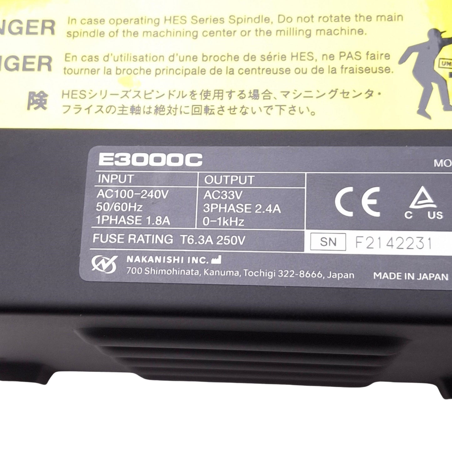 Used Nakanishi E3000C High-Speed Brushless DC Motor Controller, 33VAC Out 350W Max