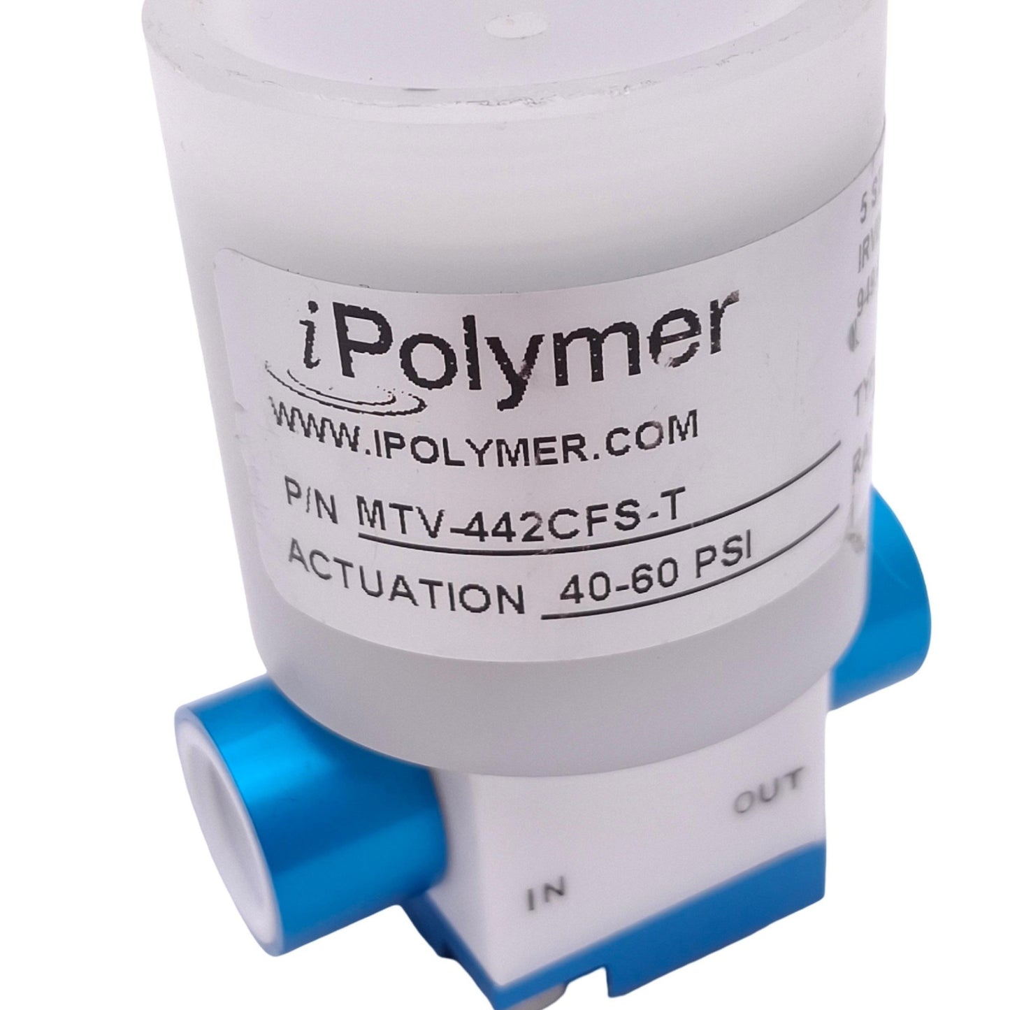 Used iPolymer MTV-442CFS-T Pneumatic Diaphragm Valve, 2-Way NC, 1/4in NPT, 40-60psi