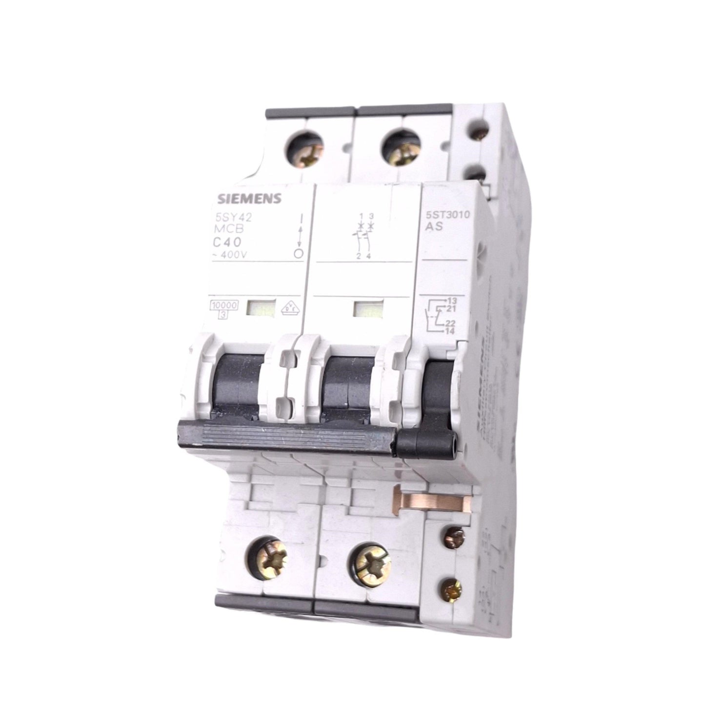 Used Siemens 5SY4240-7 Supplementary Circuit Breaker, 2-Pole 40A, w/ Aux Switch
