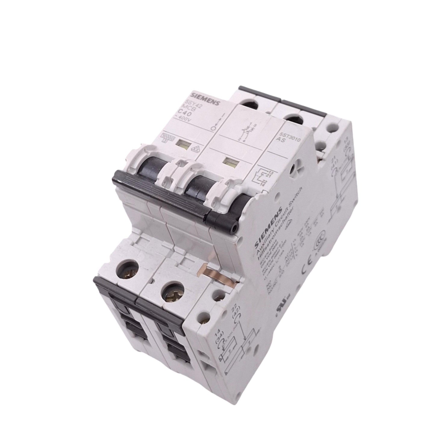 Used Siemens 5SY4240-7 Supplementary Circuit Breaker, 2-Pole 40A, w/ Aux Switch