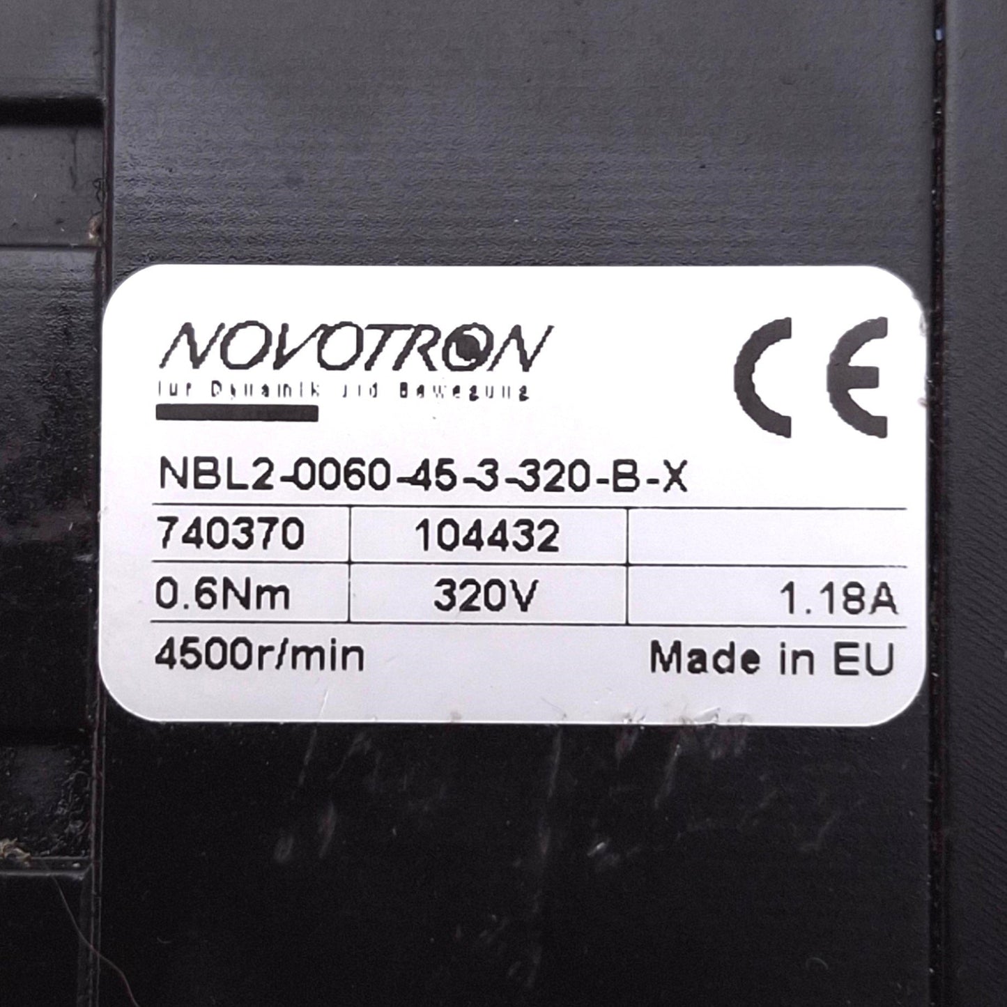 Used Novotron NBL2-0060-45-3-320-B-X Brushless AC Servomotor, 4500rpm 0.6Nm Max, 320V