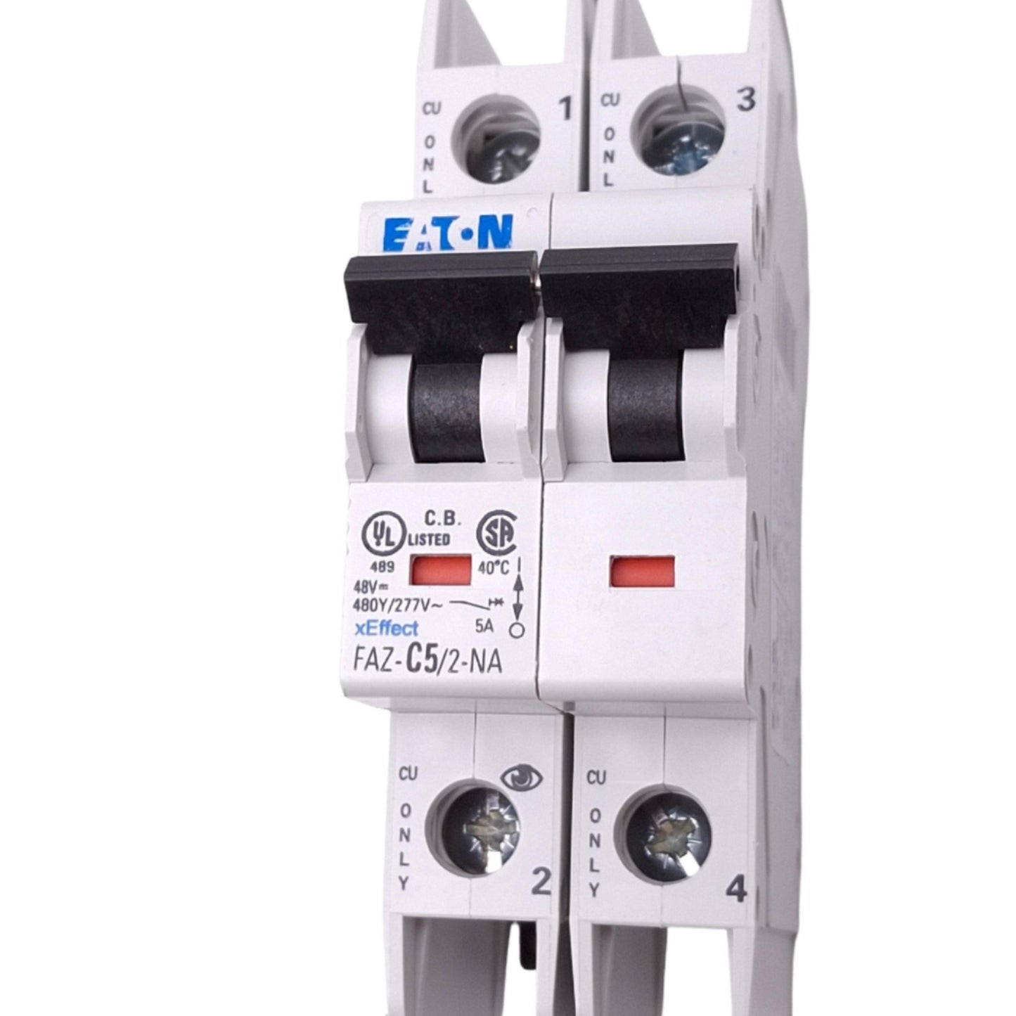 Used Eaton FAZ-C5/2-NA Circuit Breaker, 2-Pole 5A, 480Y/277VAC Max, DIN Rail