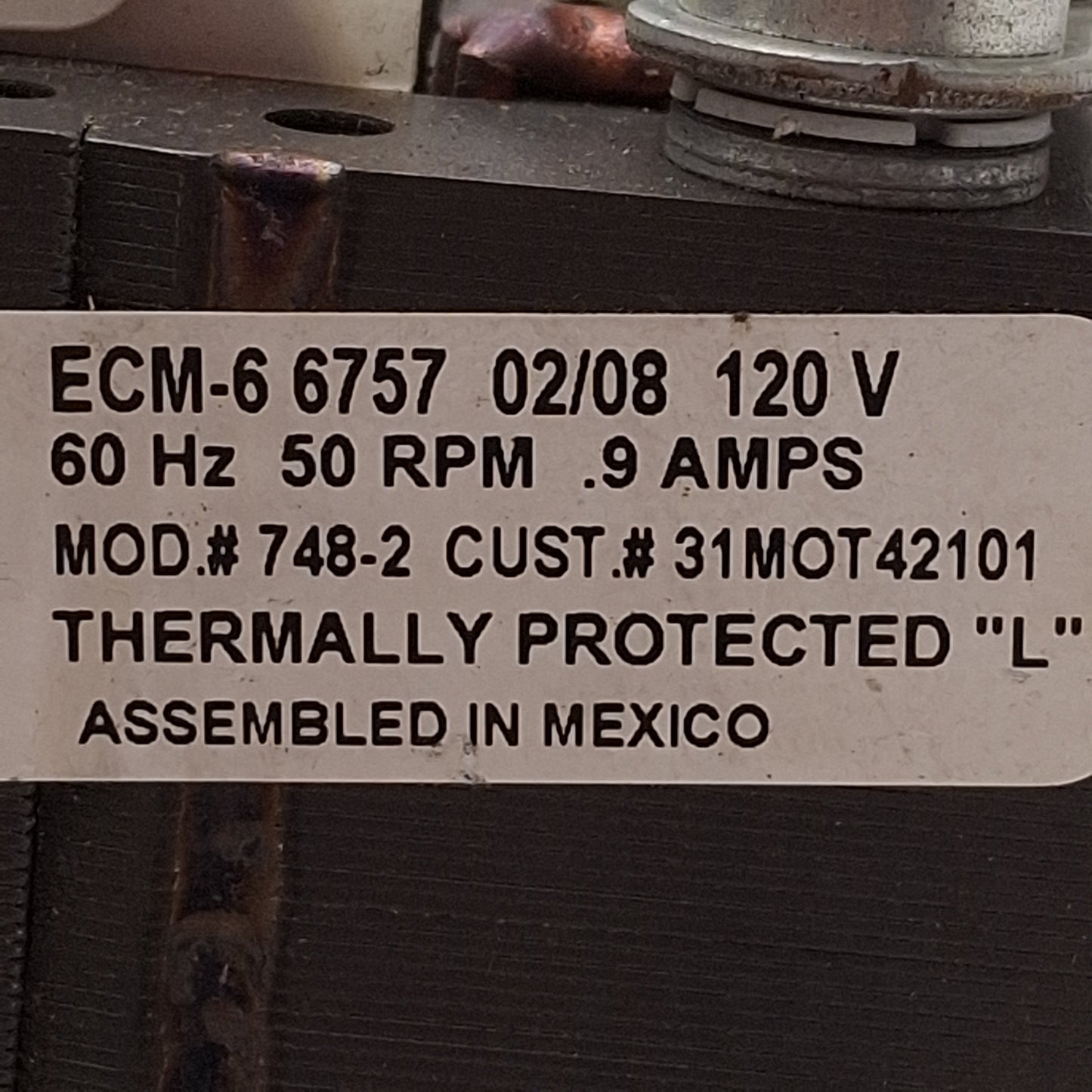 Used ECM Motor Co ECM-6 6757 748-2 31MOT42101 Gearmotor Assembly, 60:1, 50rpm, 120VAC